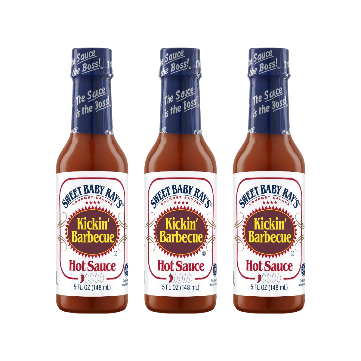 Sweet Baby Ray’s Kickin' Barbecue Hot Sauce - 5 Fl Oz (Pack of 3) - Spicy BBQ Glaze for Wings, Ribs & Grilling - Perfect for Summer Cookouts & Tailgating