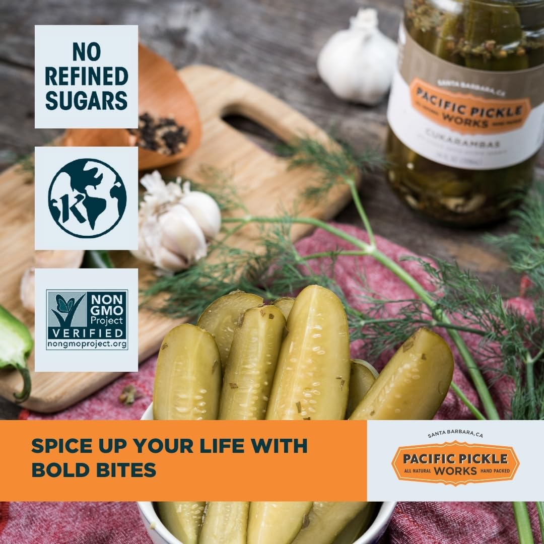 Spicy Dill Pickle Spears with Garlic and Jalapeño - Gourmet Hot Pickles 24oz Jar (6-Pack) - Non-GMO, Kosher, Gluten-Free - Perfect for Sandwiches, Burgers, Charcuterie Boards and Snacking