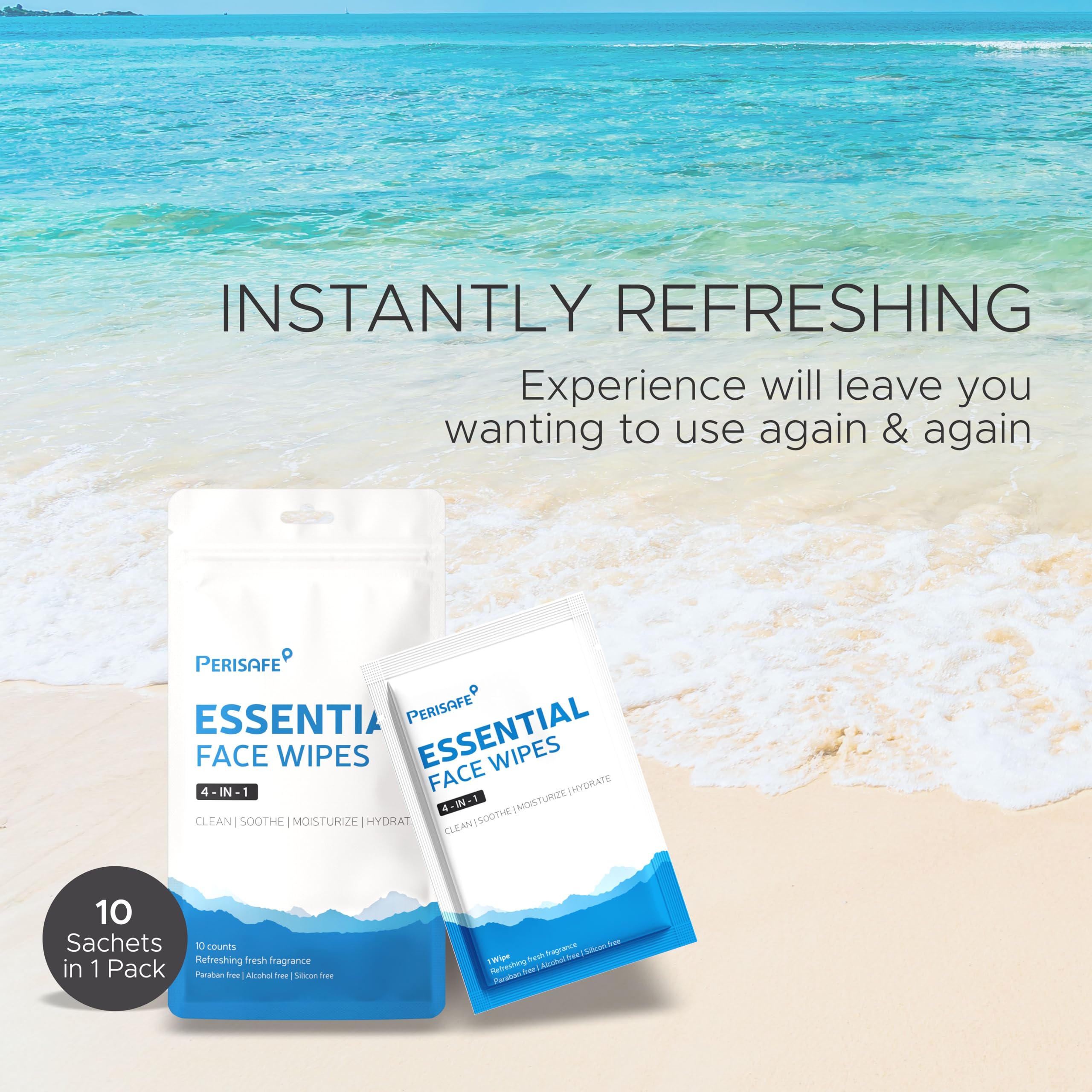 PERISAFE Essential Face Wipes - 4-IN-1 pH Balanced Cleansing Wipes for Sensitive Skin | Alcohol-Free, Paraben-Free, Silicone-Free | Individually Wrapped Travel Pack of 30 | Perfect for Gym, Travel & On-the-Go Skincare