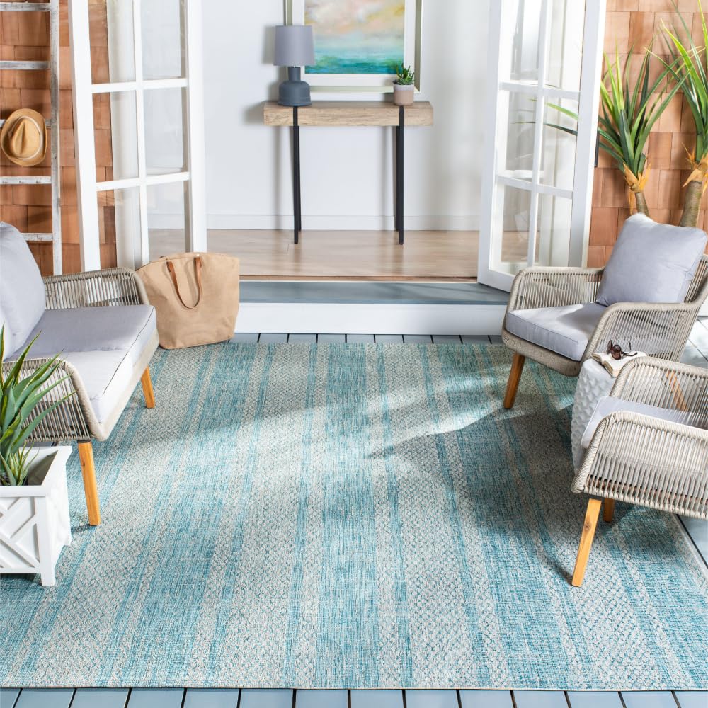 SAFAVIEH Courtyard Collection 9' x 12' Light Grey & Aqua Indoor Outdoor Waterproof Rug - Easy to Clean, Stain Resistant for Patio, Backyard, Mudroom, Deck & Poolside (CY8736)