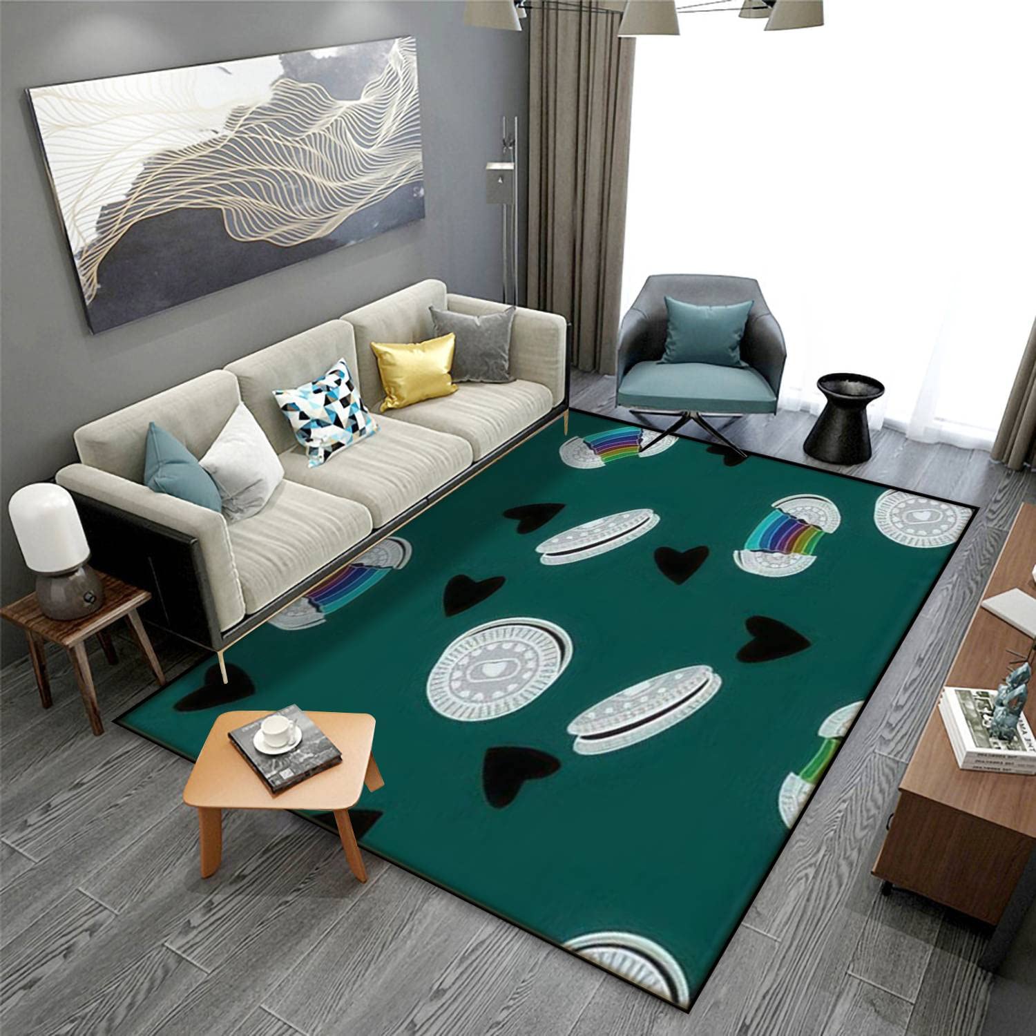 MJKIODPEV Abstract Biscuit Heart Area Rug - Soft Non-Slip Indoor/Outdoor Floor Mat - Trendy Seamless Design in Vibrant Colors - 63''×94'' for Living Room, Bedroom, Dorm Decor - Perfect for Cozy Home, Apartment & Patio Use