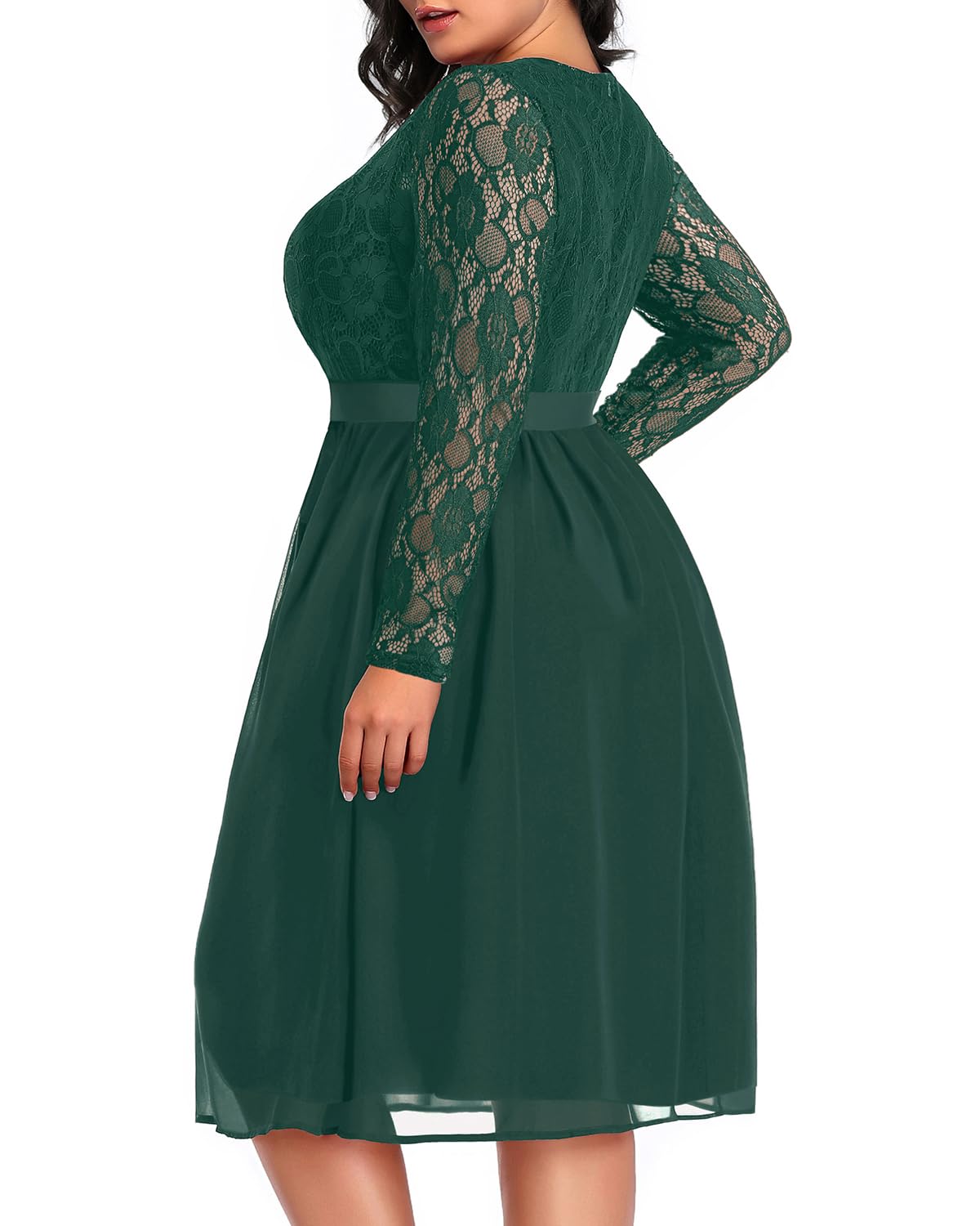 Plus Size Lace Chiffon Wrap V-Neck Cocktail Dress for Women - Elegant Wedding Guest Midi Dress - Perfect for Parties, Bridal Showers & Formal Events