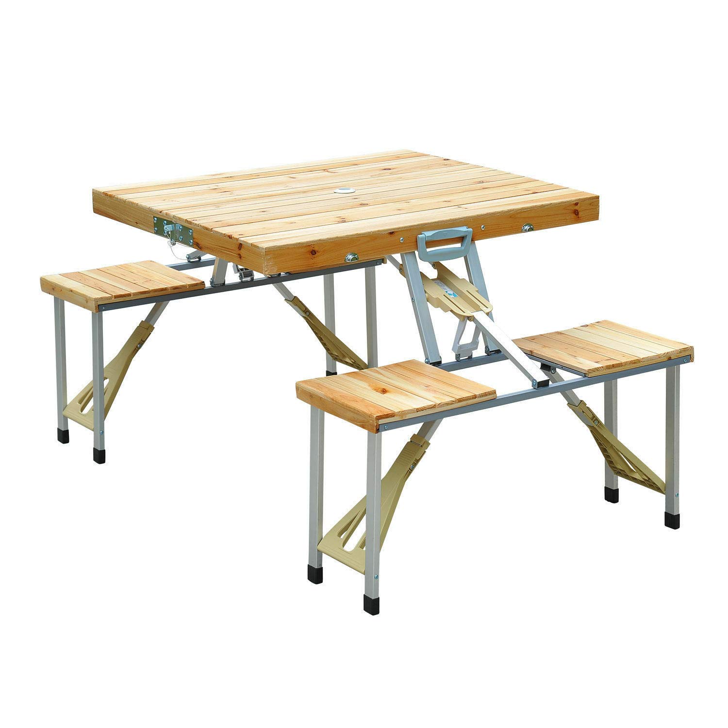 Portable Folding Picnic Table Set with 4 PP Seats & Aluminum Legs - Outdoor Camping, Garden & Patio Furniture with Umbrella Hole - Perfect for BBQs, Beach Trips & Backyard Gatherings