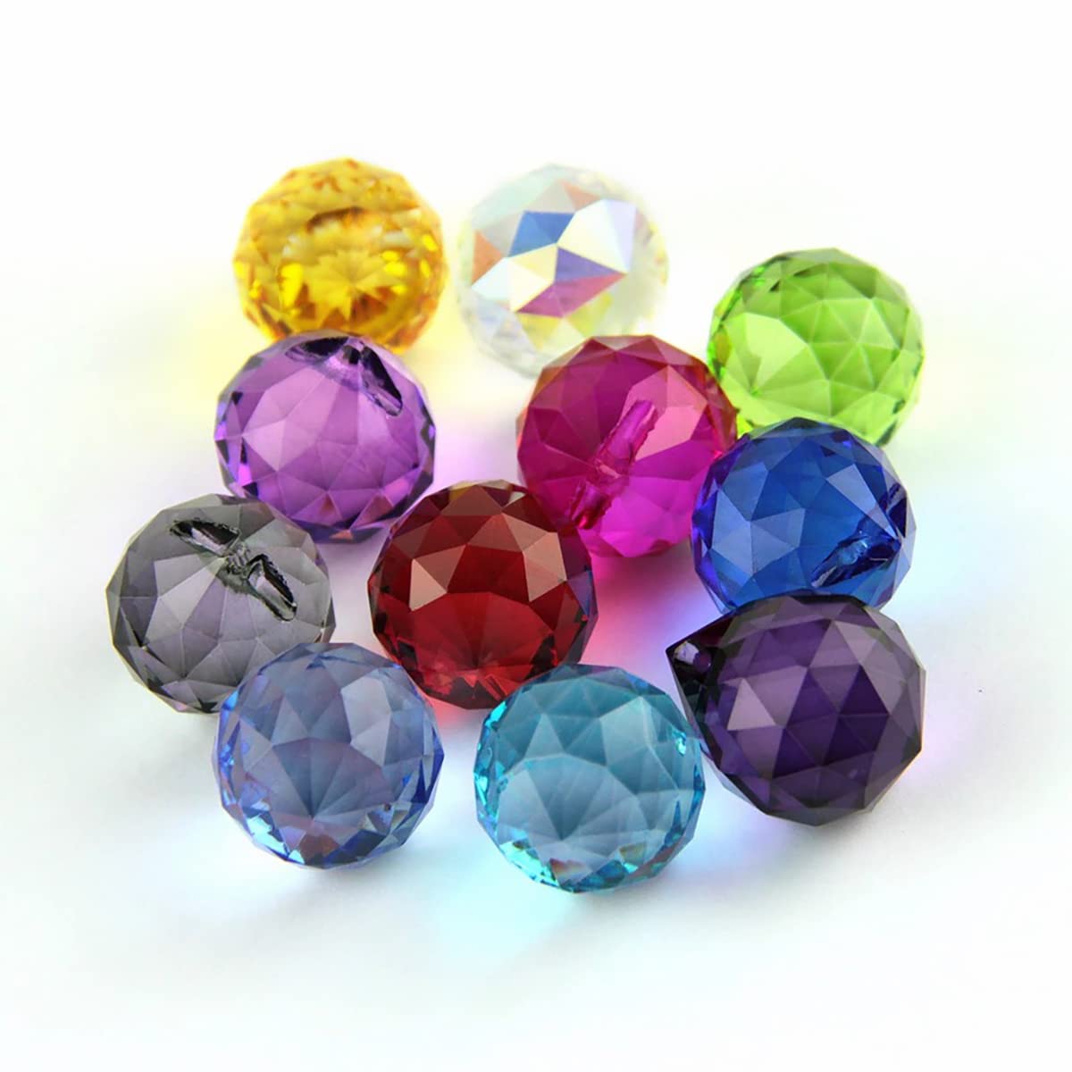 Queenbox 10pcs 15mm Crystal Suncatcher Prism Ball Rainbow Hanging Pendants with Hole - Feng Shui Window Decor, Chandelier Accessories, DIY Home & Garden Decoration for Sunlight Rainbow Effects