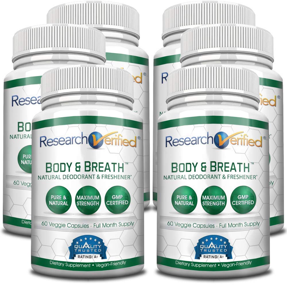 Research Verified Body & Breath Natural Deodorant & Freshener - Bad Breath & Body Odor Supplement - 60 Count (6 Months Supply) | Fresh All Day for Work, Gym & Travel | Vegan & Aluminum-Free Oral & Body Care