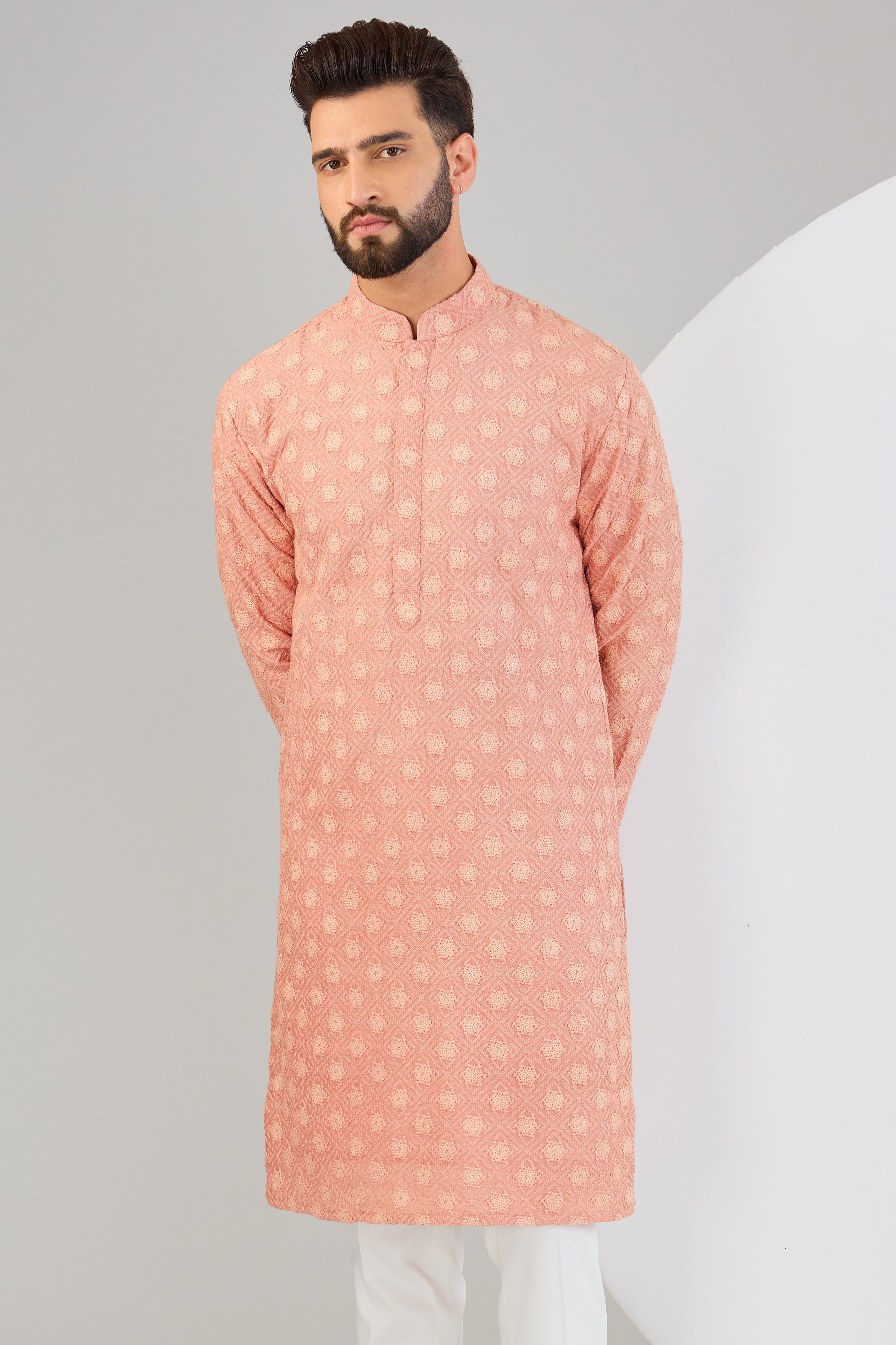 Elegant Pink Onion Chikankari Kurta for Women - Traditional Indian Embroidered Tunic - Perfect for Festivals, Weddings & Casual Wear