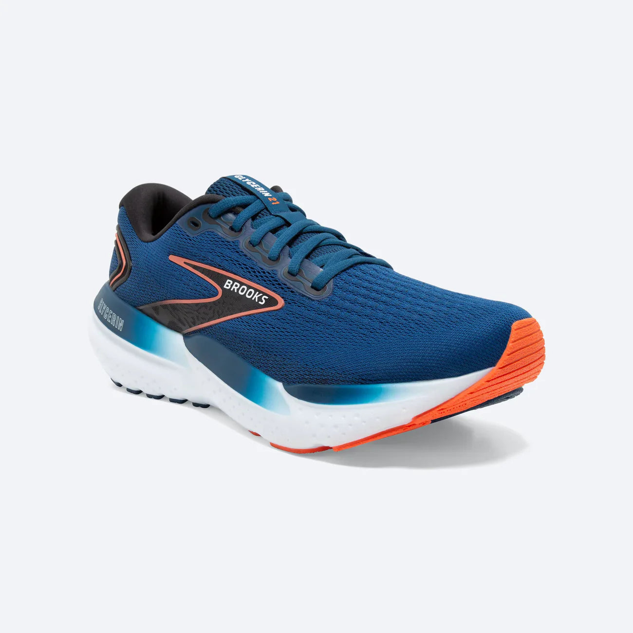 Brooks Men's Glycerin 21 Running Shoes - 2E Wide Width in Blue Opal/Black/Nasturtium | Cushioned Road Running Sneakers for Men | Perfect for Long Distance Running & Daily Training