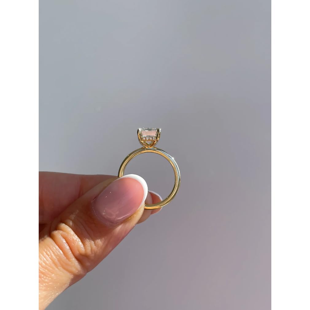 1CT-3CT Hidden Halo Emerald Cut Moissanite Engagement Ring for Women - Solitaire Wedding Ring in 925 Silver or 10K/14K/18K Solid Gold (Yellow, White, Rose) - Handcrafted Anniversary & Birthday Gift for Her - Perfect for Proposals, Weddings & Special Occasions