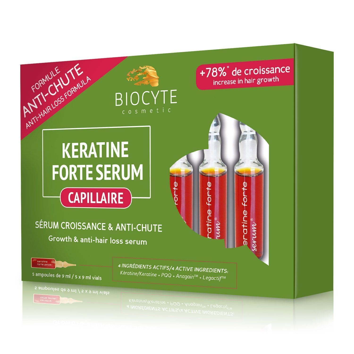 Biocyte Anti-Hair Loss Keratin Forte Serum - 5 Ampoules for Thicker, Stronger Hair | Hair Growth Treatment for Women & Men | Perfect for Daily Use & Hair Care Routine