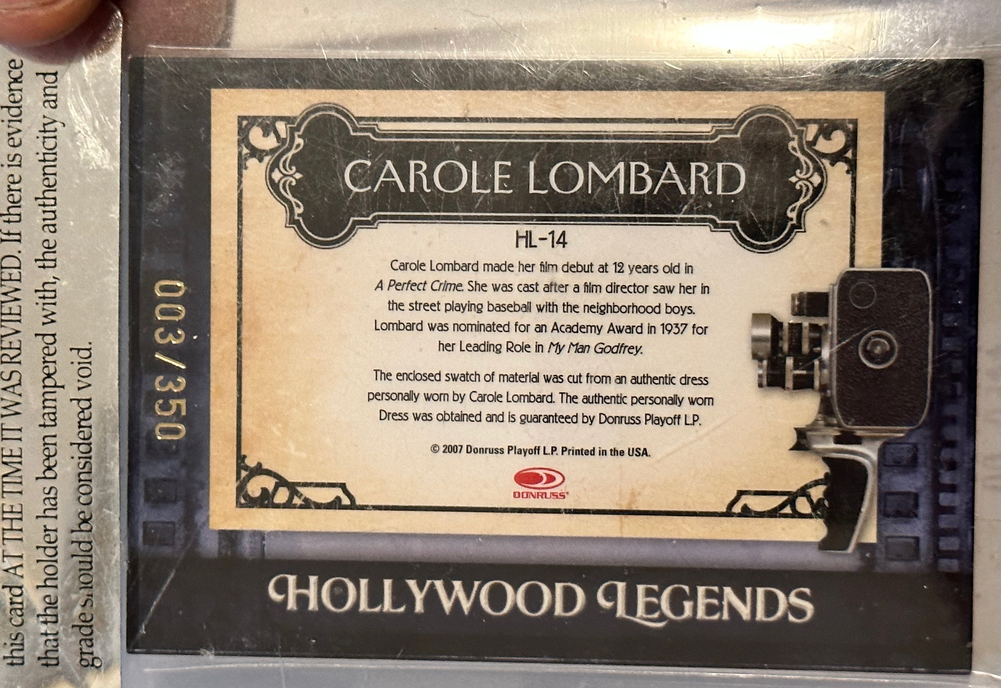 Rare Carole Lombard Vintage Movie Memorabilia Insert Card - Beckett Certified & Graded - Perfect for Film Collectors, Vintage Enthusiasts & Hollywood Memorabilia Displays