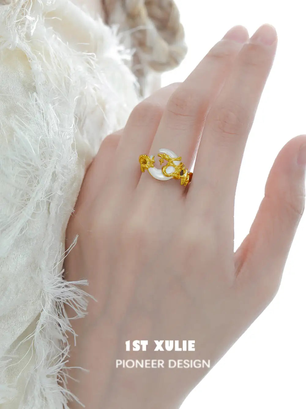 24K Gold Plated S925 Sterling Silver Adjustable Opening Ring - Elegant Moon Design for Women | Perfect for Gifts, Weddings, and Everyday Wear