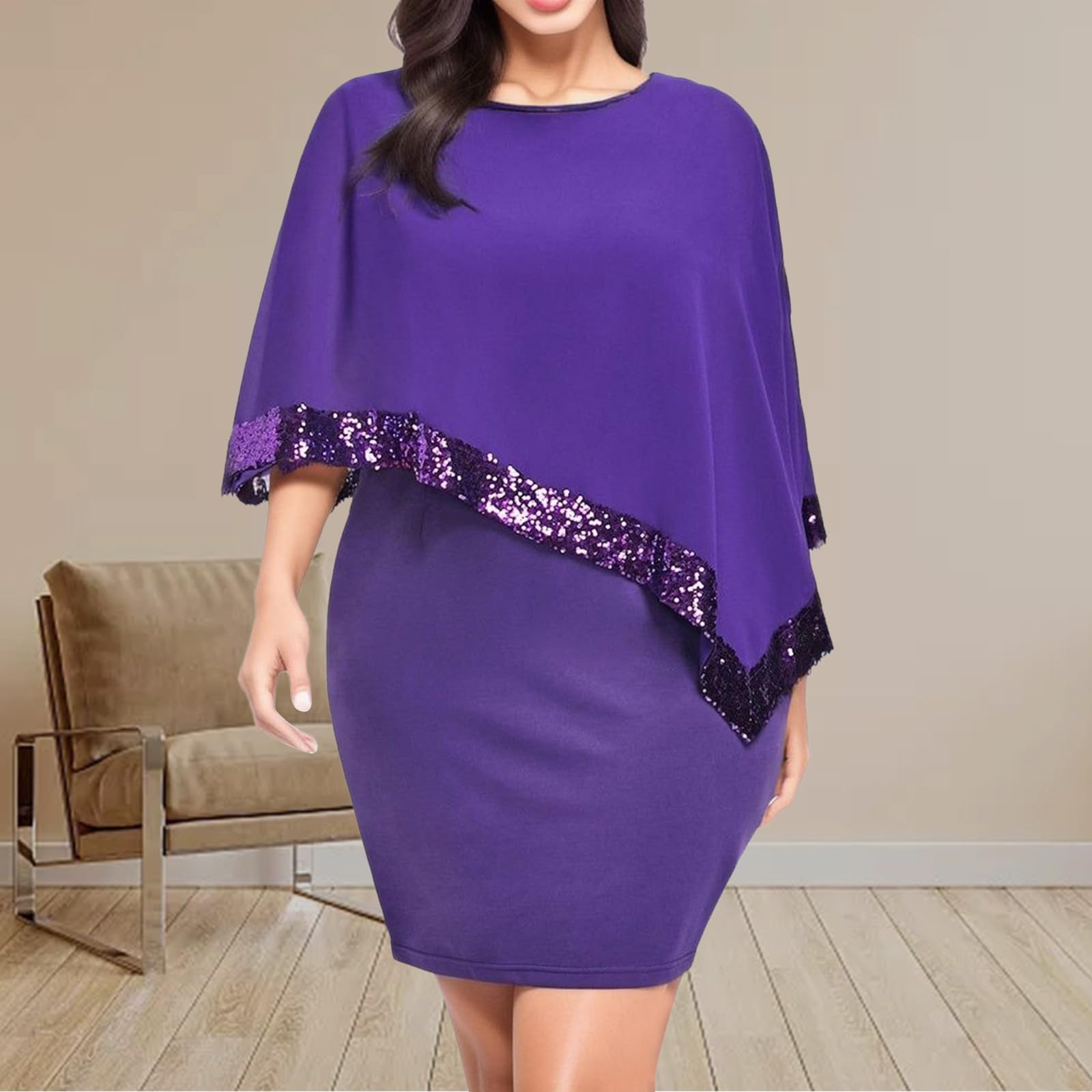 Elegant Spring Casual Dresses for Wedding Guest - Asymmetric Cocktail Party Dress with Sparkle Details, Cold Shoulder & Crew Neck Options, Plus Size Chiffon Gown - Perfect for Summer Weddings, Garden Parties & Special Occasions