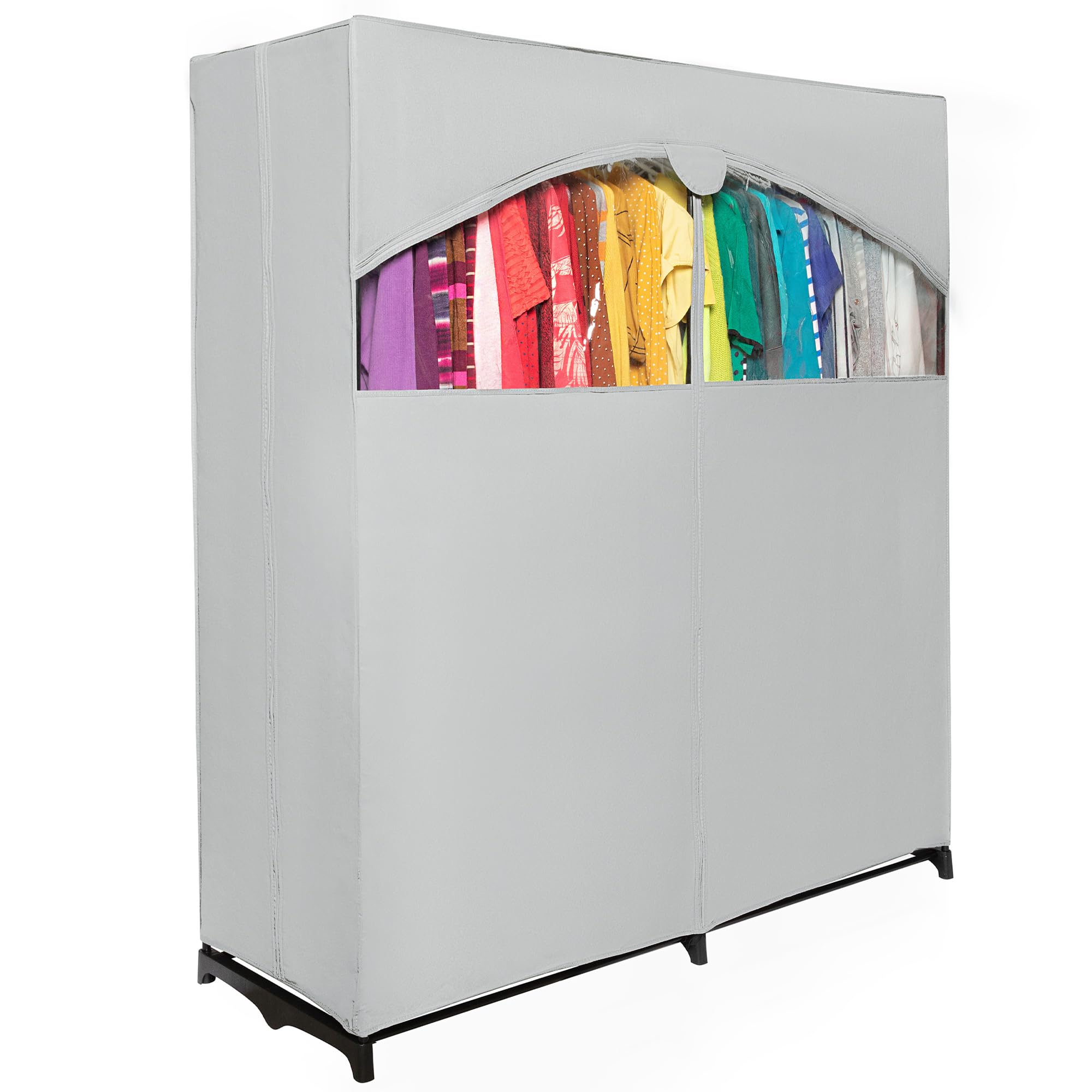 Premium Heavy Duty Portable Wardrobe Closet with Metal Hanging Rod & Gray Cover - 50 LB Capacity - Easy No-Tool Assembly for Home, Dorm, Travel & Camping Storage Solutions