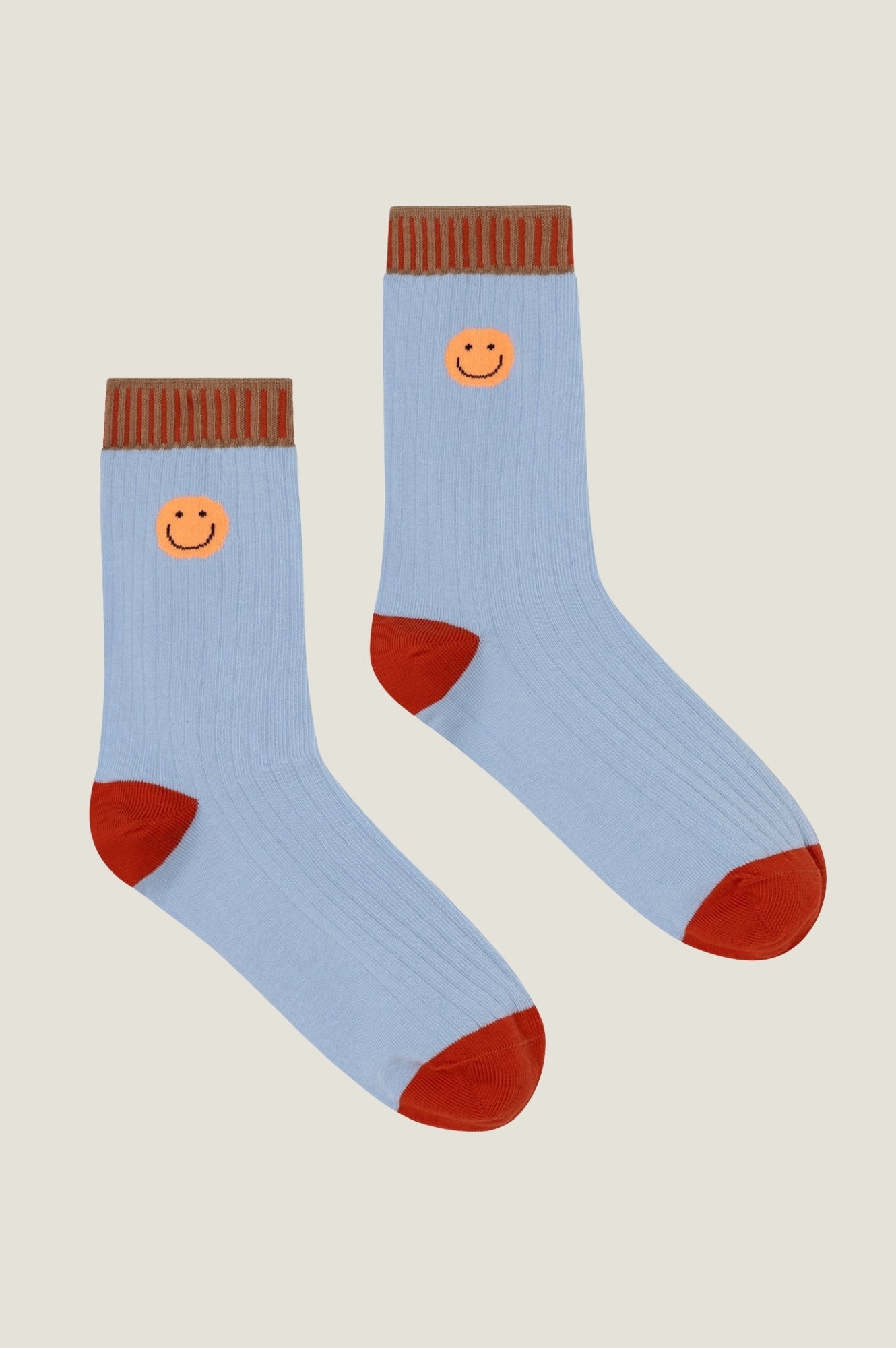 Ribbed Smiley Socks - Grey & Red Striped Fun Novelty Socks for Men & Women - Perfect for Casual Wear, Gifts, and Adding Playful Style to Any Outfit