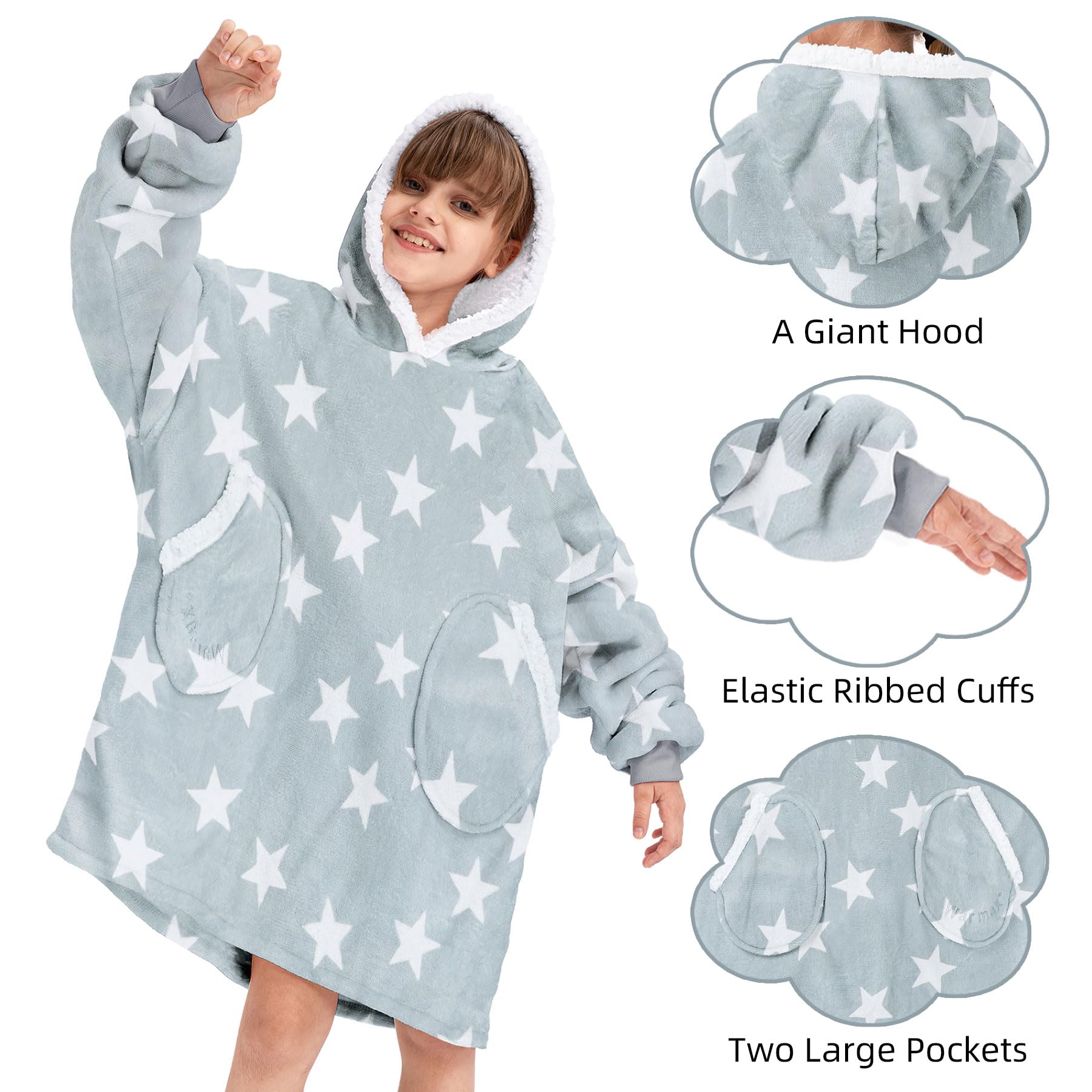Zando Wearable Blanket Hoodie for Kids & Adults - Oversized Sherpa Fleece Sweatshirt | Cozy Gift for Lounge, Movie Nights & Outdoor Camping