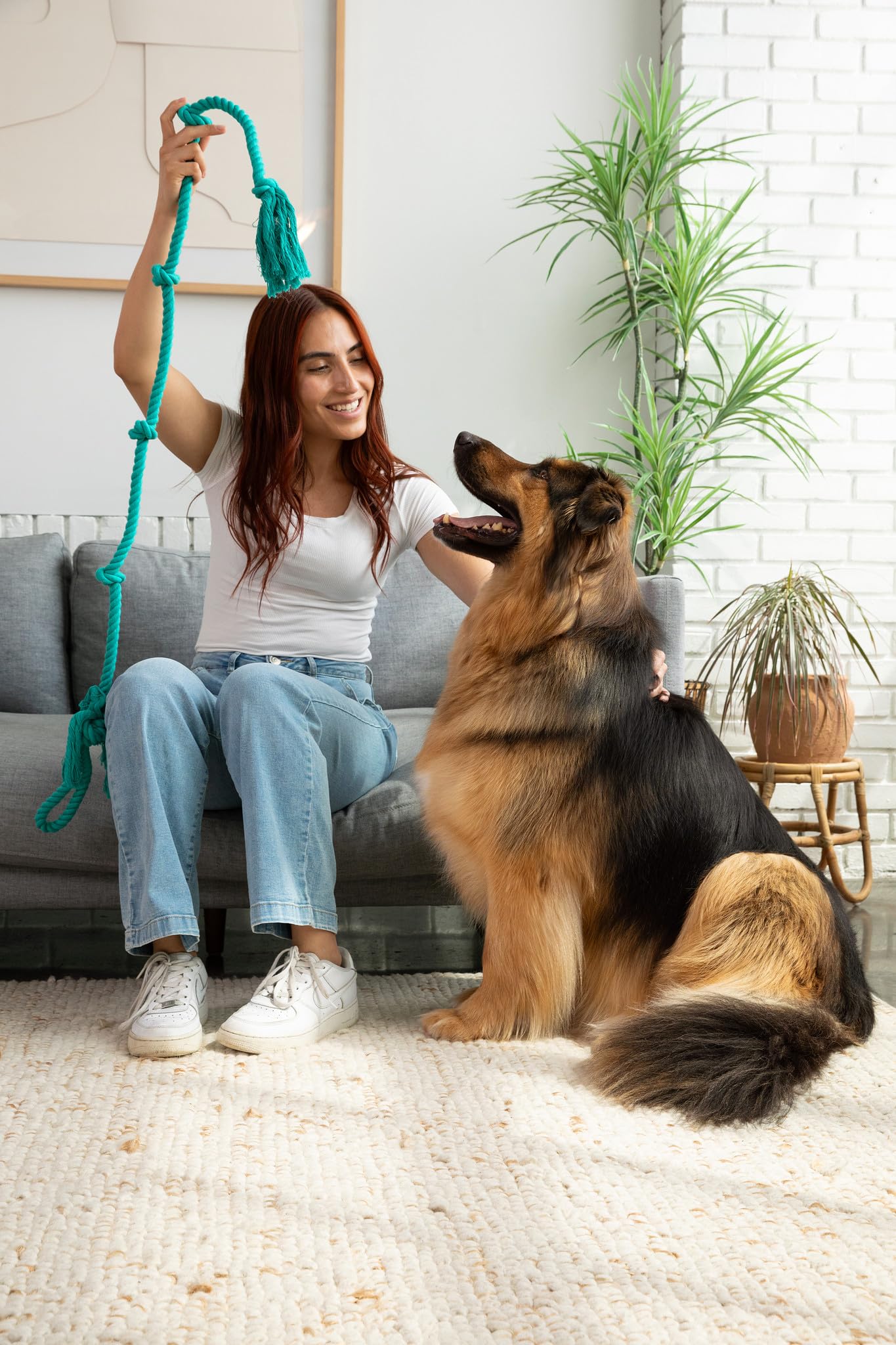 Tumbo Tough Tug Rope Dog Toy - 5ft Long Durable Rope Pull Toy with Handle for Large Dogs | Tug of War Game | Chew Resistant & Strong for Aggressive Chewers | Perfect for Outdoor Play, Training & Bonding (Bahama Blue)