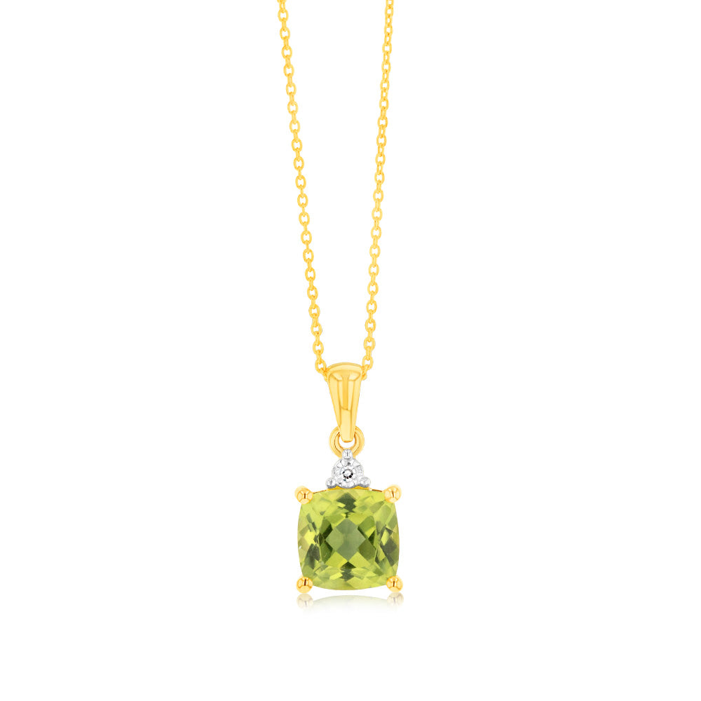 9ct Yellow Gold 1.7ct Peridot and Diamond Pendant Necklace with 45cm Chain - Elegant Jewelry Gift for Women, Perfect for Birthday, Anniversary & Special Occasions