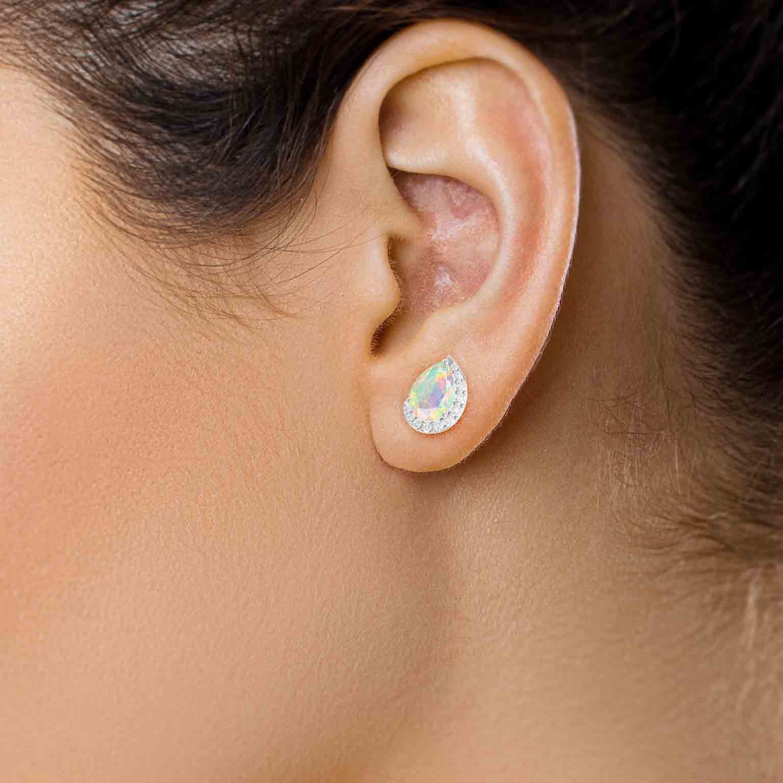 White Ethiopian Opal Pear Stud Earrings – Dainty & Elegant Jewelry for Women | Perfect for Weddings, Parties & Everyday Wear
