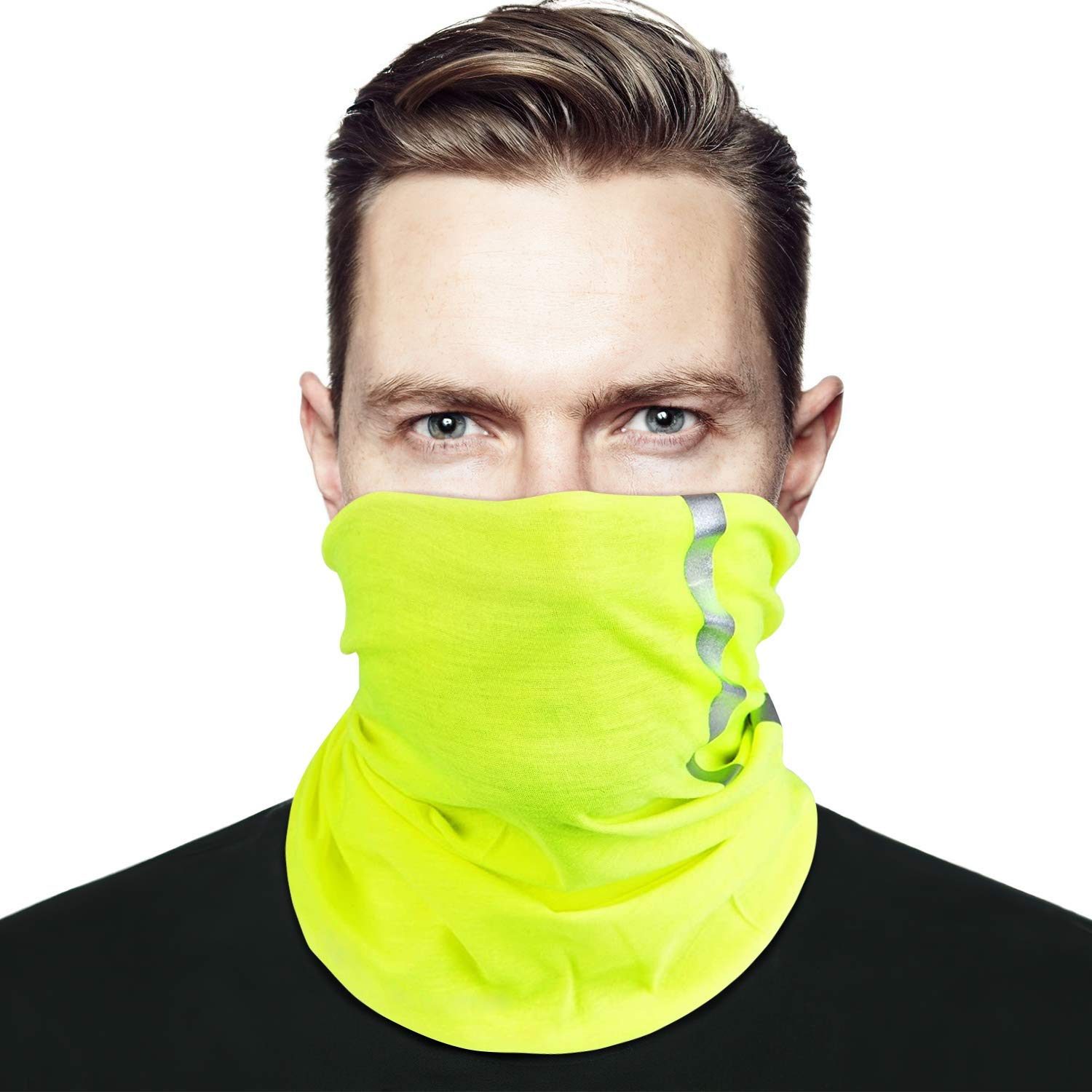 High Visibility Reflective Safety Neck Gaiter - 30 Pack Yellow, Multifunctional Bandana Scarf & Face Mask for Outdoor Work, Cycling, Running & Construction Safety Gear