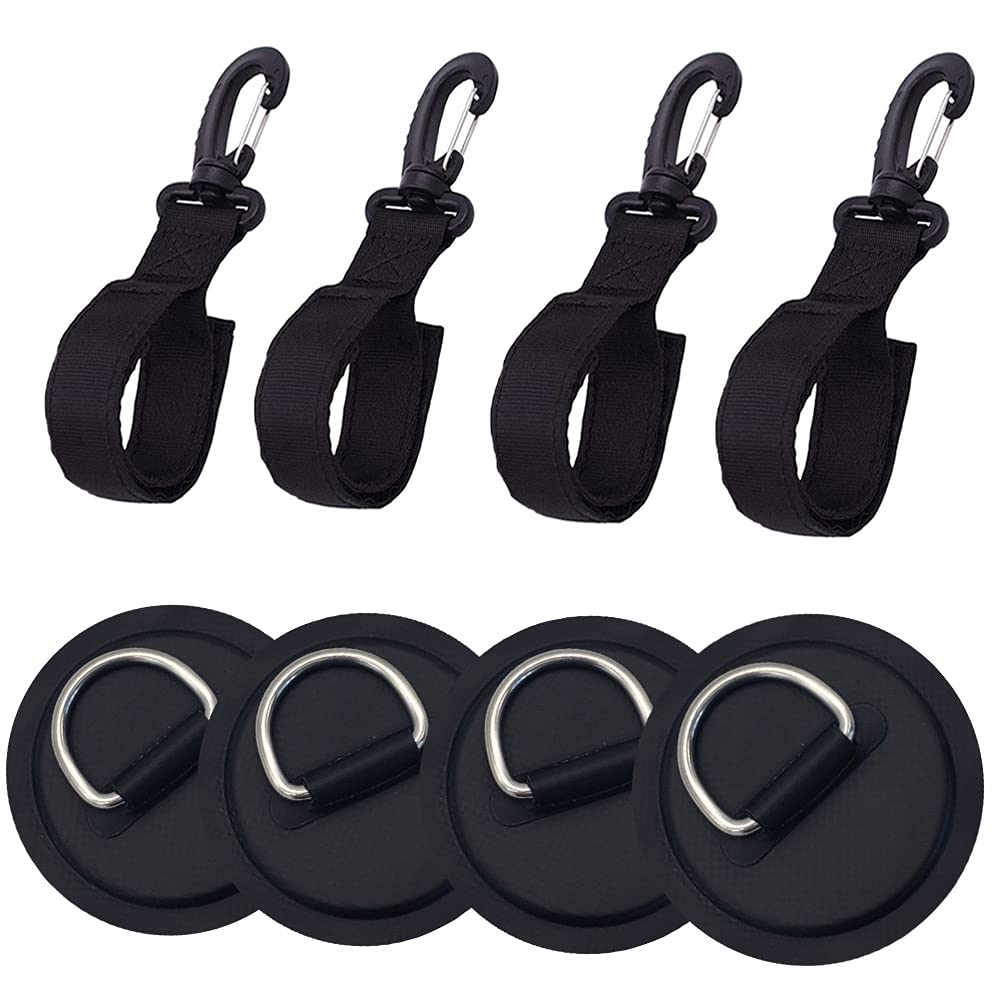 4-Piece Kayak Paddle Holder Set with D-Ring Patches - Secure Kayak Paddle Clip & Storage Keeper for Inflatable Boats, Paddle Boards & Kayaks - Perfect for Fishing, Camping & Water Sports Adventures