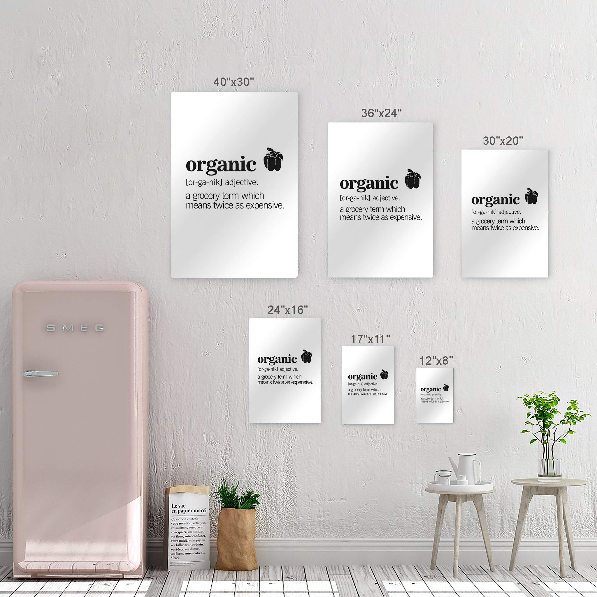 Organic Funny Quote Kitchen Metal Wall Art Print - Smile Art Design Noun Dictionary Definition - Modern Farmhouse Decor for Restaurant, Cafe, Dining Room - Housewarming Gift Made in USA (40x30) - Perfect for Home, Office & Wedding Decor