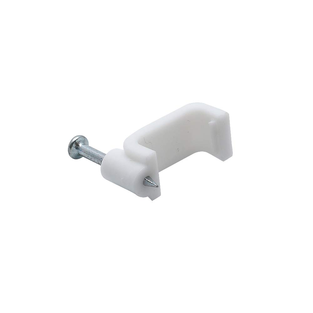 100pcs 14mm Flat Ethernet Cable Clips - White Coaxial Cable Clamps with Nails for Wire Management - Perfect for Home Office, Server Room & TV Setup Organization