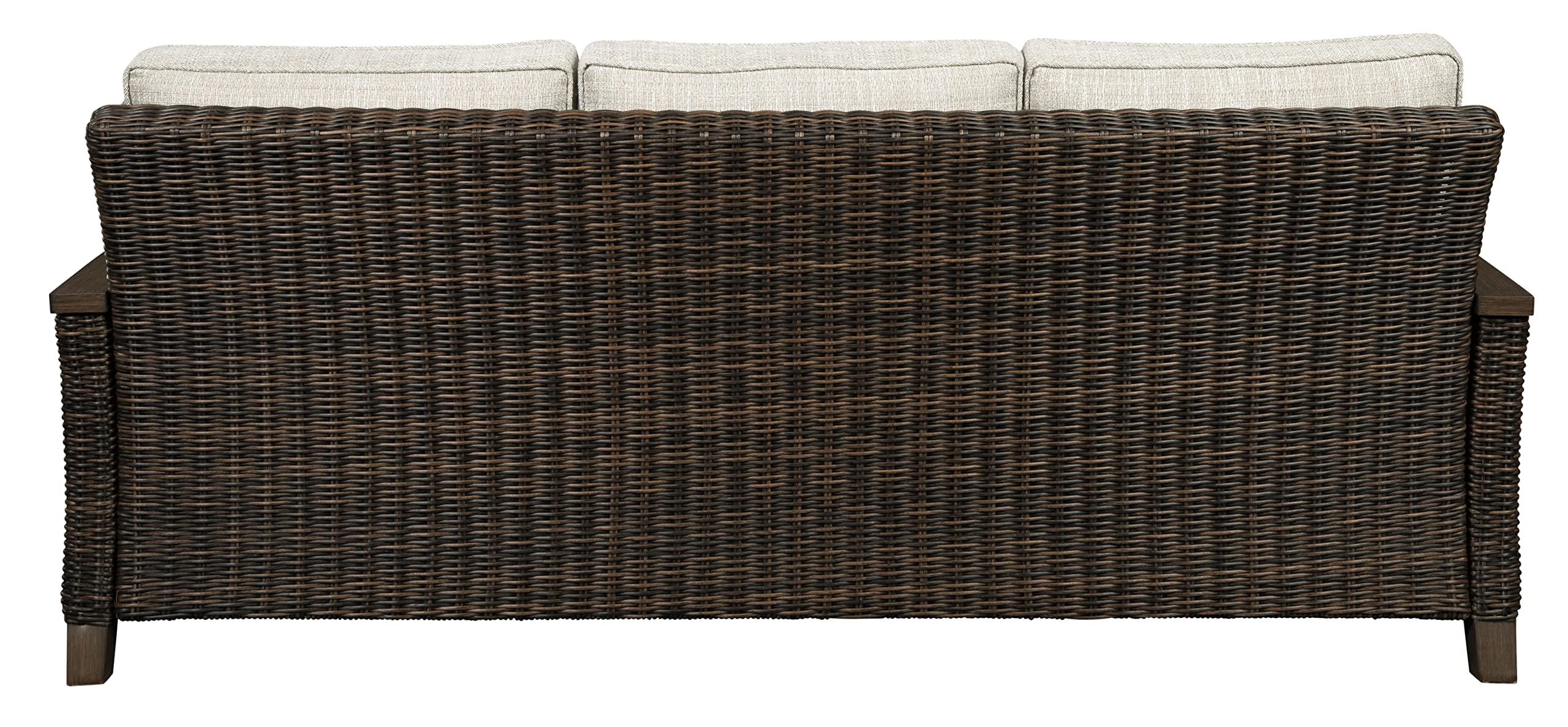 Signature Design by Ashley Paradise Trail Outdoor Patio Sofa Set with Weather-Resistant Cushion & 2 Decorative Pillows - Brown & Beige - Perfect for Backyard, Garden or Poolside Relaxation