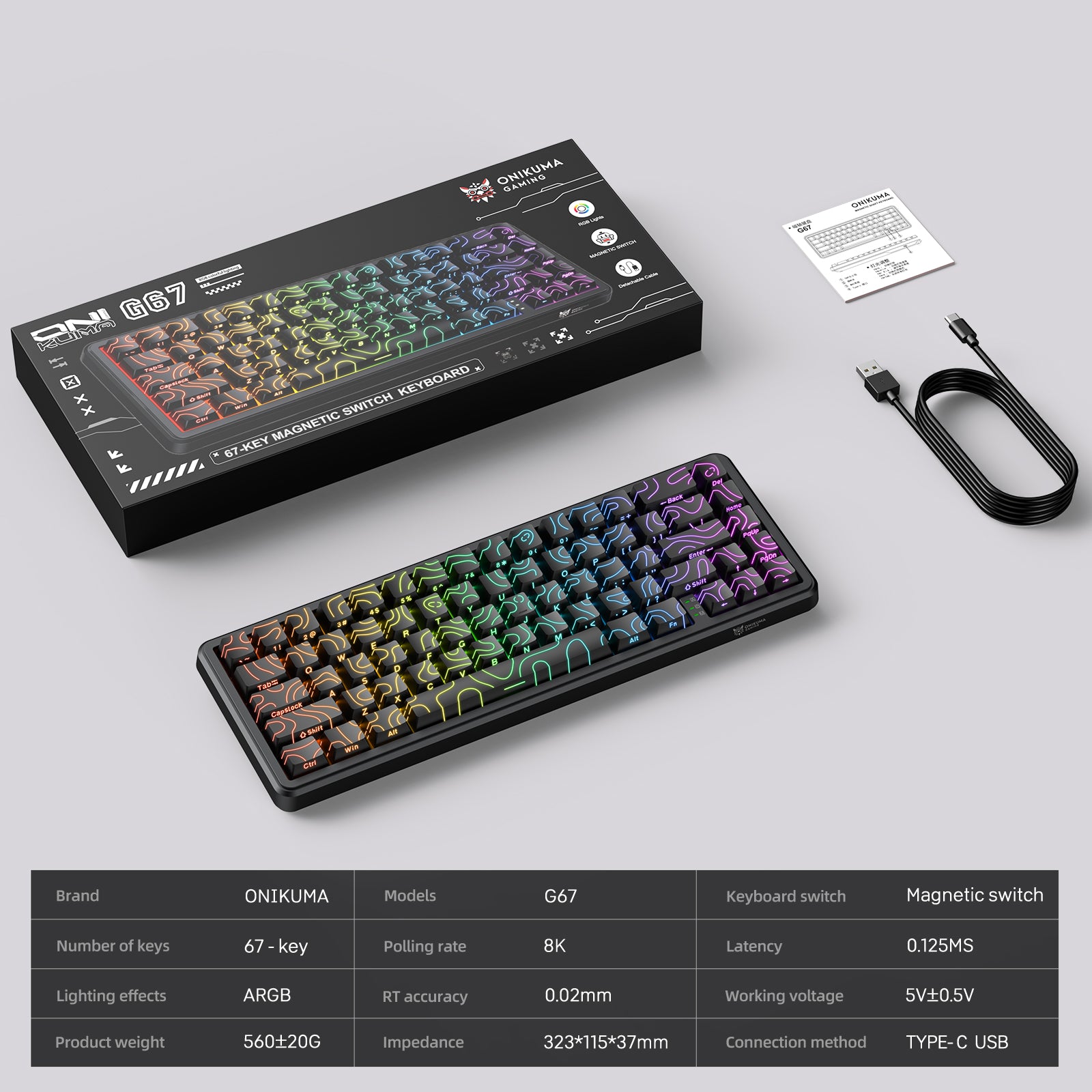 ONIKUMA G67 60% Rapid Trigger Hall Effect Gaming Keyboard - Wired RGB Custom Mechanical Keyboard with Magnetic Switches for FPS, MOBA & Esports Gaming