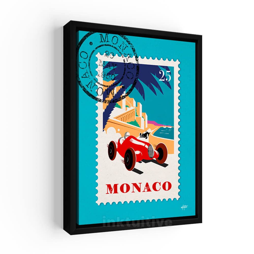 Inktuitive Monaco Stamp Car Motivational Canvas Wall Art - 40x30 Inches Black Framed Inspirational Decor for Bedroom, Living Room & Office | Perfect for Home, Workspace & Gift Giving