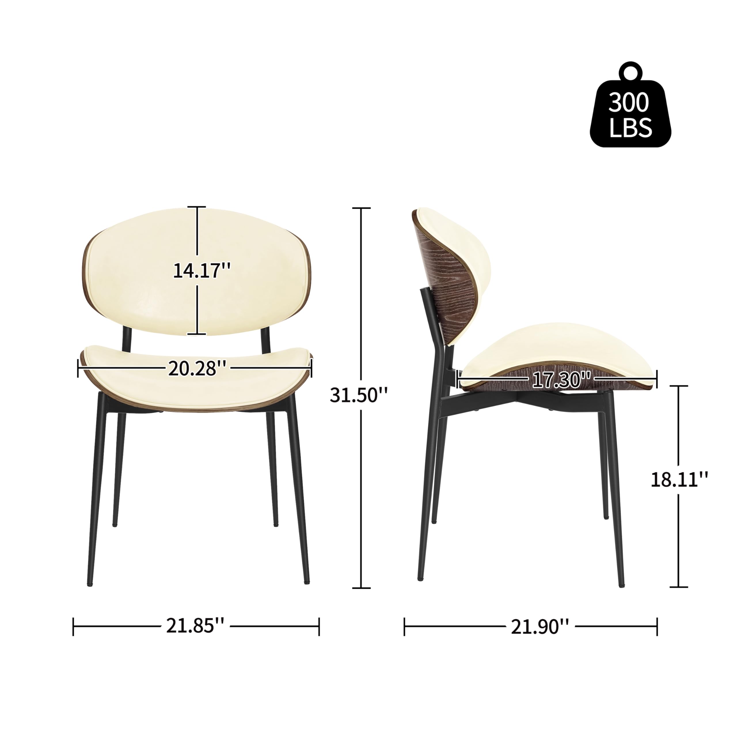 Art Leon Mid Century Modern Dining Chairs - Set of 2 Black Oak Bentwood Chairs with Off White Faux Leather Upholstery - Perfect for Kitchen, Dining Room & Bedroom Accent Seating