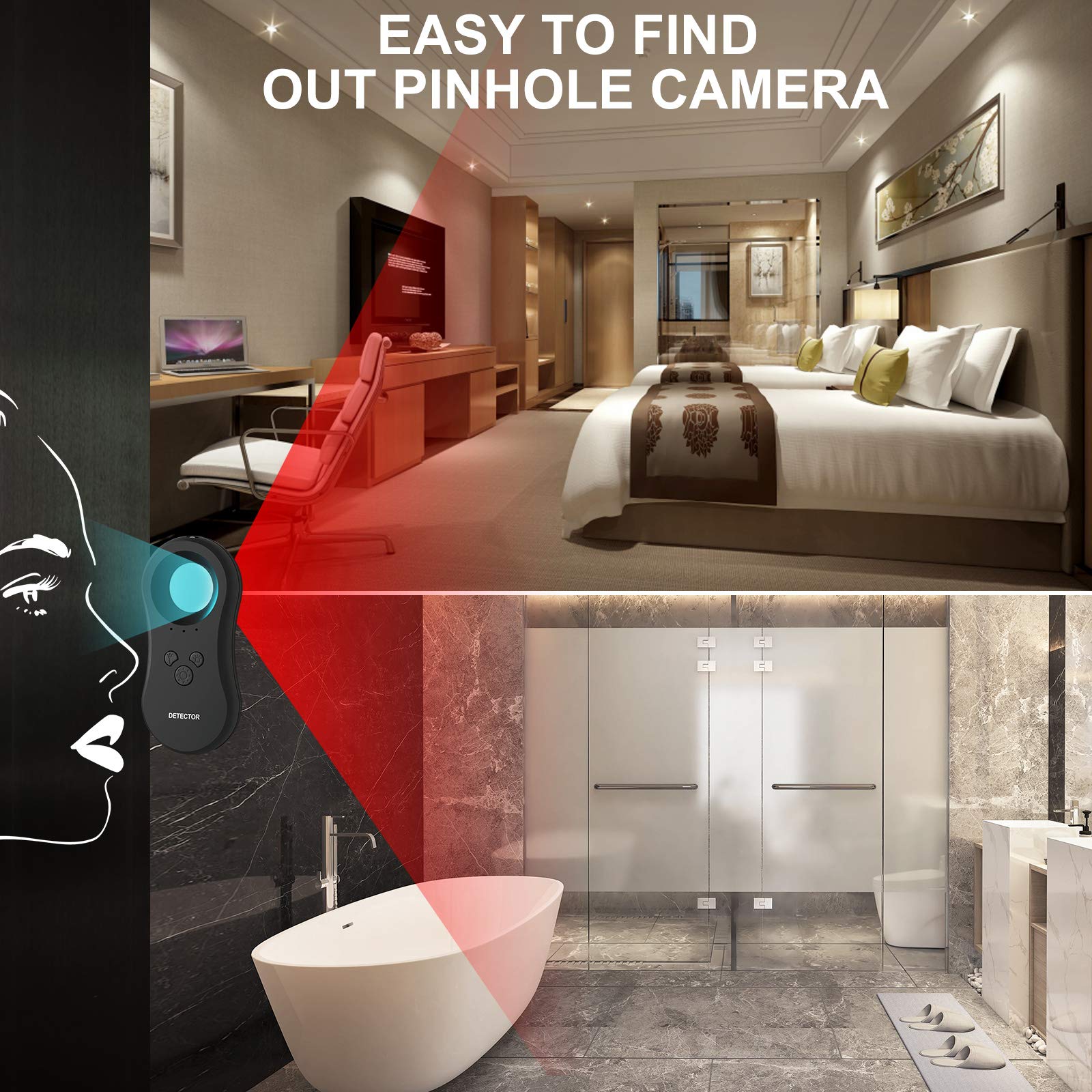 Portable Anti-Spy Hidden Camera Detector with LED Flashlight | 3-in-1 Bug Detector, Pinhole Camera Finder & Personal Alarm | Ideal for Home Security, Office Privacy & Travel Safety