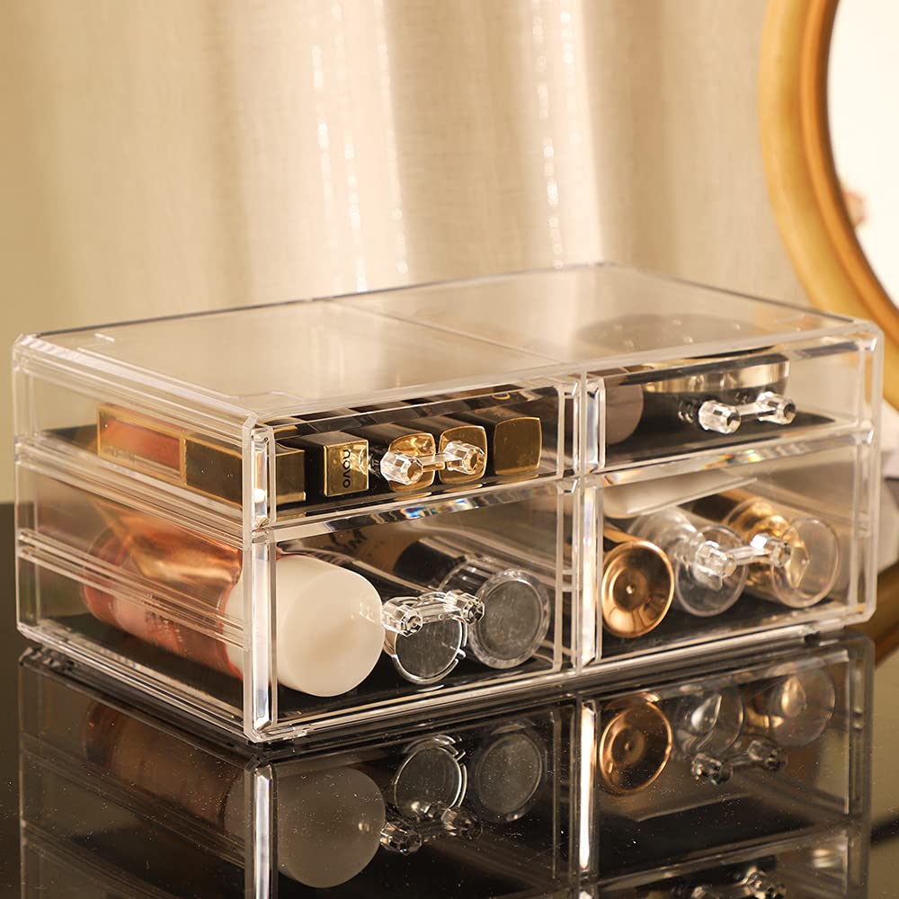 4-Drawer Acrylic Makeup Organizer - Clear Stackable Storage for Office & Home