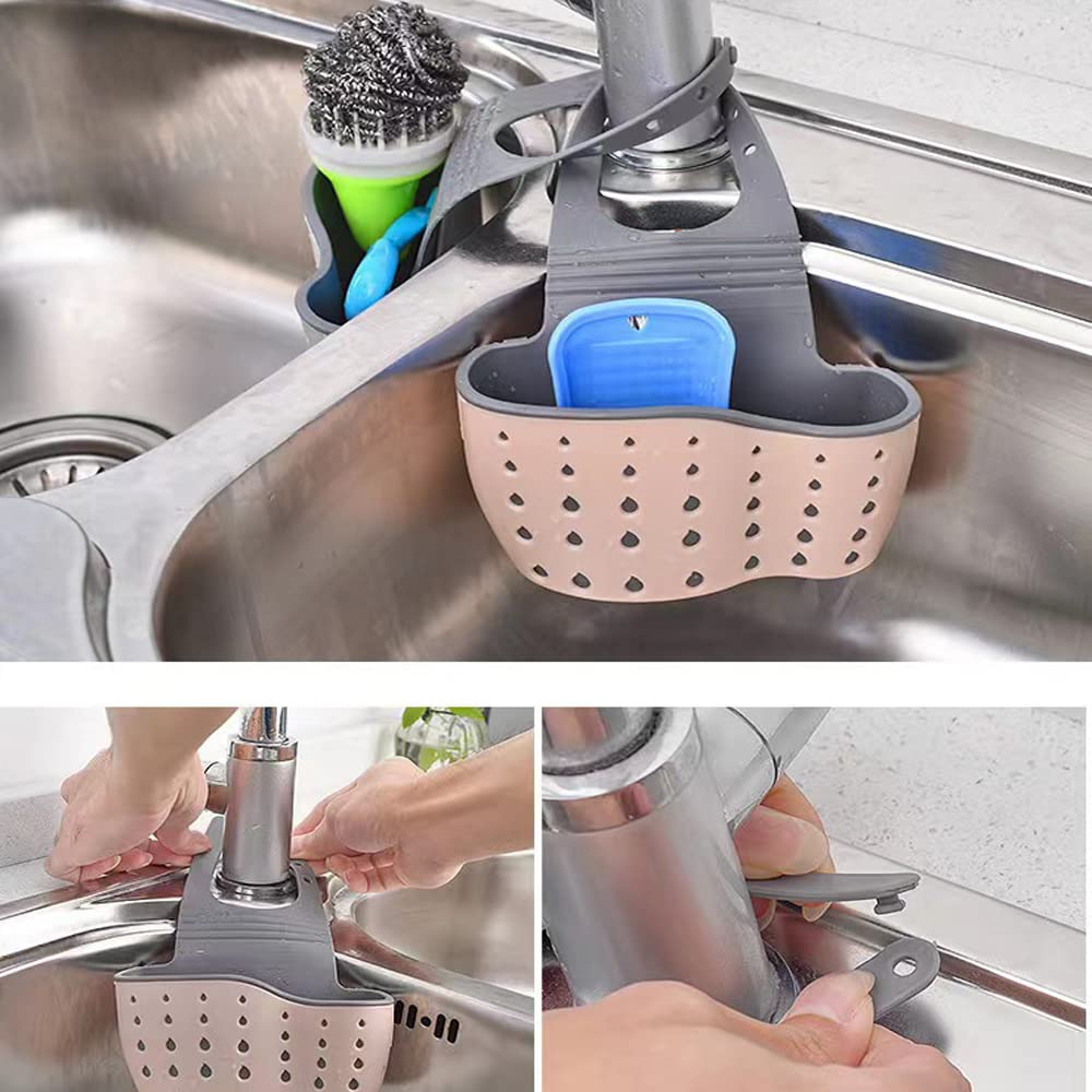 Over Faucet Sponge Holder & Sink Caddy Organizer - Hanging Drain Rack for Kitchen Sink Organization | Perfect for Small Kitchens & Dishwashing Stations