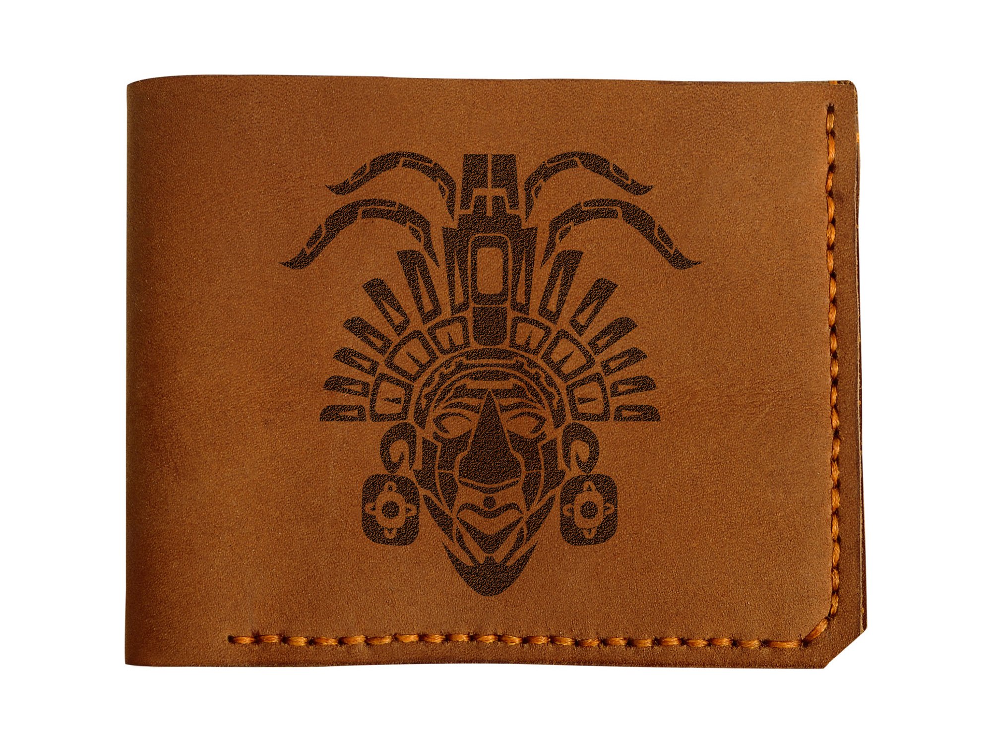 Authentic Handmade Mayan Symbols Leather Wallet for Men - Genuine Pull-Up Design, Perfect for Everyday Use & Travel Accessories