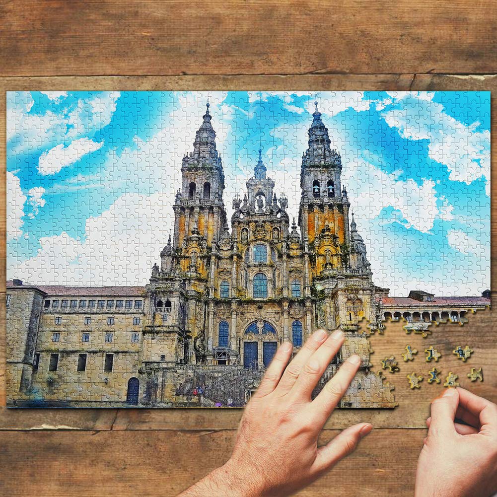 1000 Piece Spain Santiago De Compostela Wooden Jigsaw Puzzle - Travel Souvenir & Home Decor for Adults - Perfect for Relaxation, Gifts & Family Game Nights
