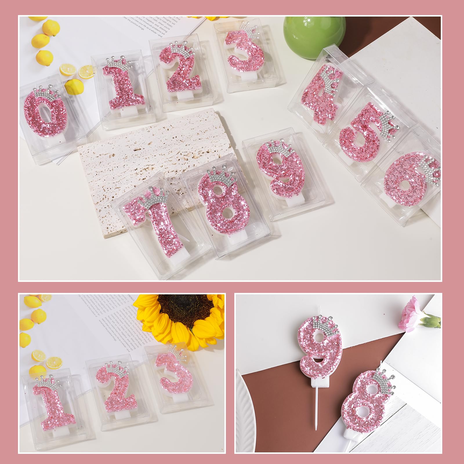 Pink Crown Birthday Candles - Glitter Number 4 Cake Topper for Girls & Women - Perfect for Anniversary & Birthday Celebrations