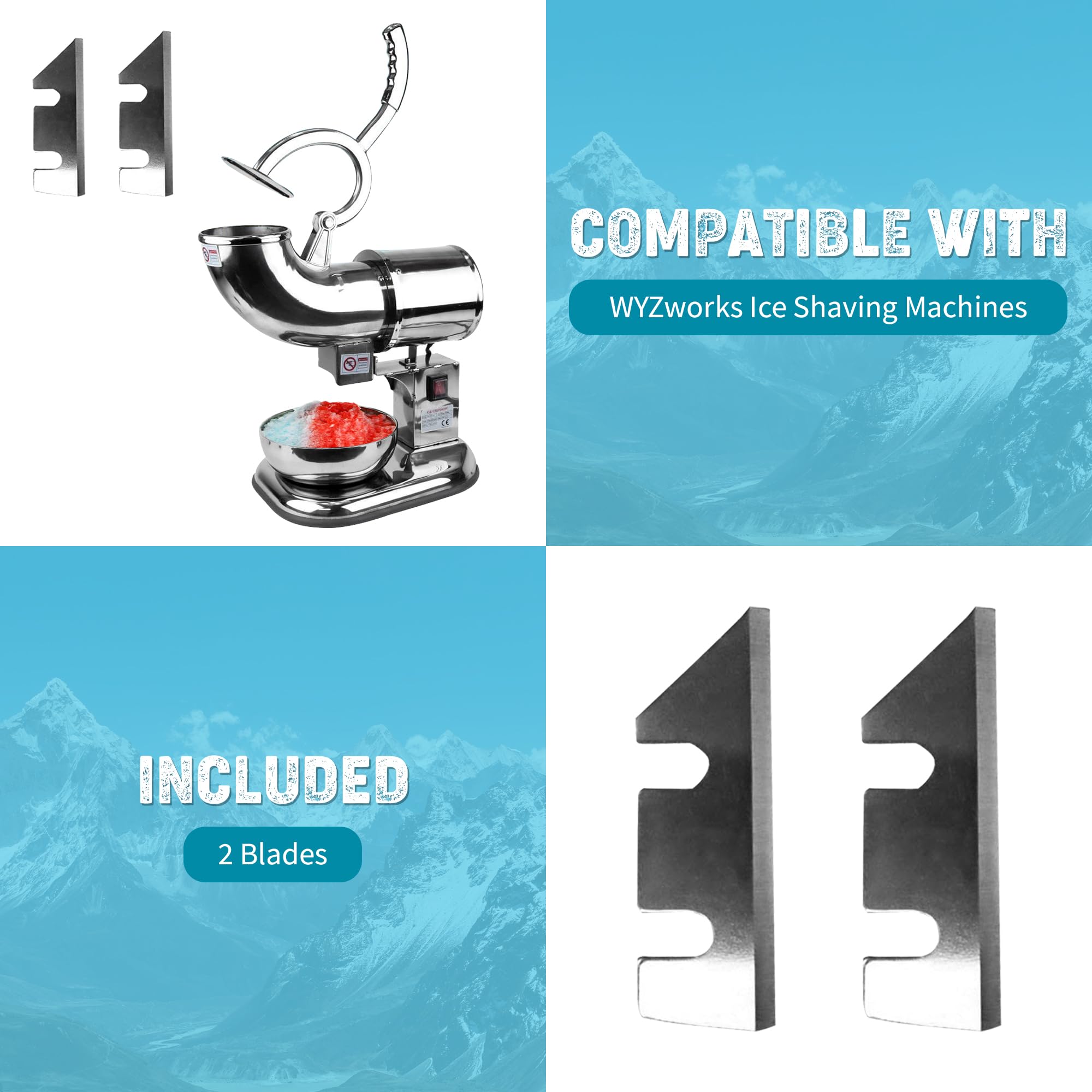 WYZworks 2 Pack Heavy Duty Commercial Ice Shaver Blades - Replacement Parts for Snow Cone & Shaved Ice Maker Machines - Perfect for Restaurants, Food Trucks & Home Use