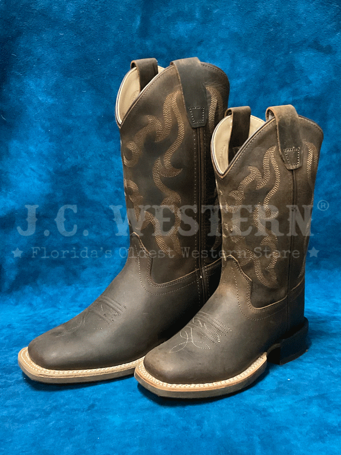 Old West BSC1904 BSY1904 Kids Square Toe Western Boots - Dark Brown Cowboy Boots for Boys & Girls - Perfect for Rodeo, Horse Riding & Western Style Outfits
