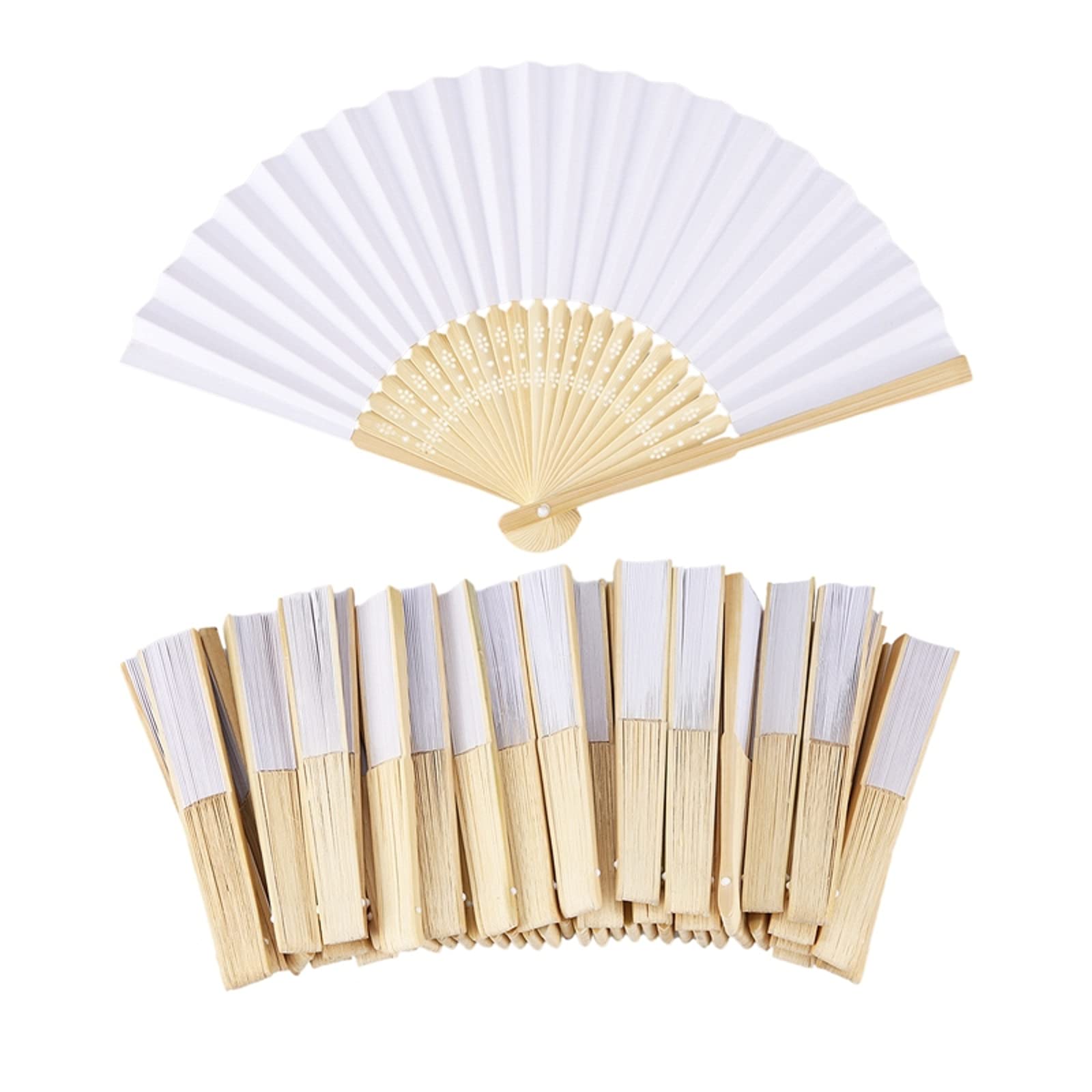 10Pcs DIY Bamboo Handheld Folding Paper Fans - Blank White Foldable Fans for Kids Drawing, Wedding Decor, Dance Parties & Home Decoration - Perfect for Summer Cooling, Arts & Crafts, and Event Decorations