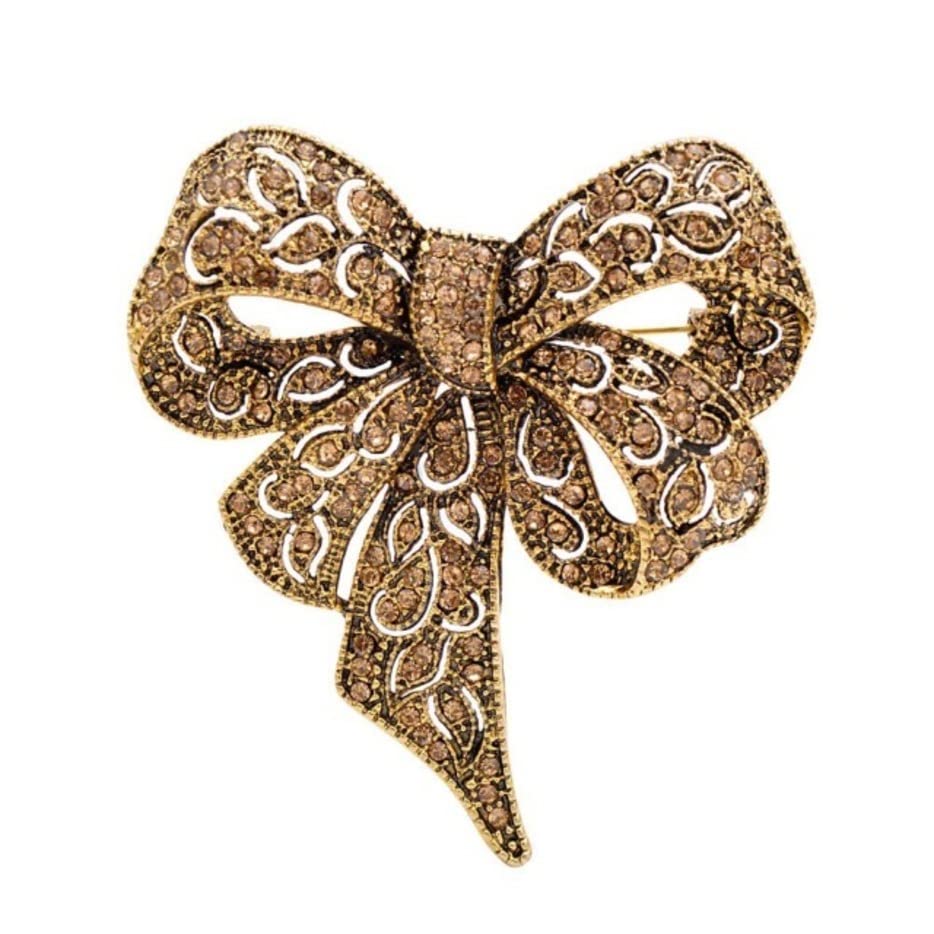 Vintage Rhinestone Bow Brooches for Women - Large Bowknot Pin Jewelry - Elegant Winter Accessories for Coats, Scarves & Hats - Fashion Statement Gift