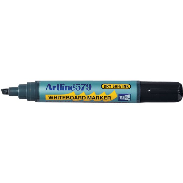 Artline 579 Whiteboard Marker Set - 12 Pack with 5mm Chisel Tip, Black Ink - Perfect for Office Meetings, Classroom Teaching & Home Organization