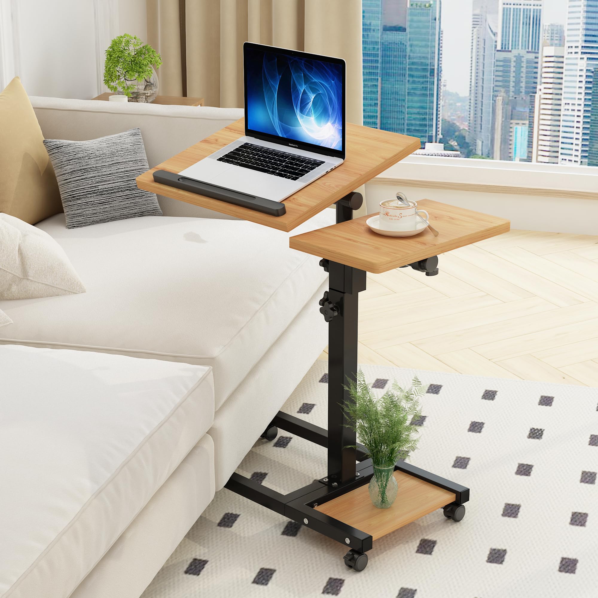 Adjustable Height Rolling Laptop Stand with Wheels & Mouse Pad - Portable Swivel Notebook Desk Cart for Home Office, Gaming & Workspace - Ergonomic Mobile Computer Table for PC, MacBook & Laptops