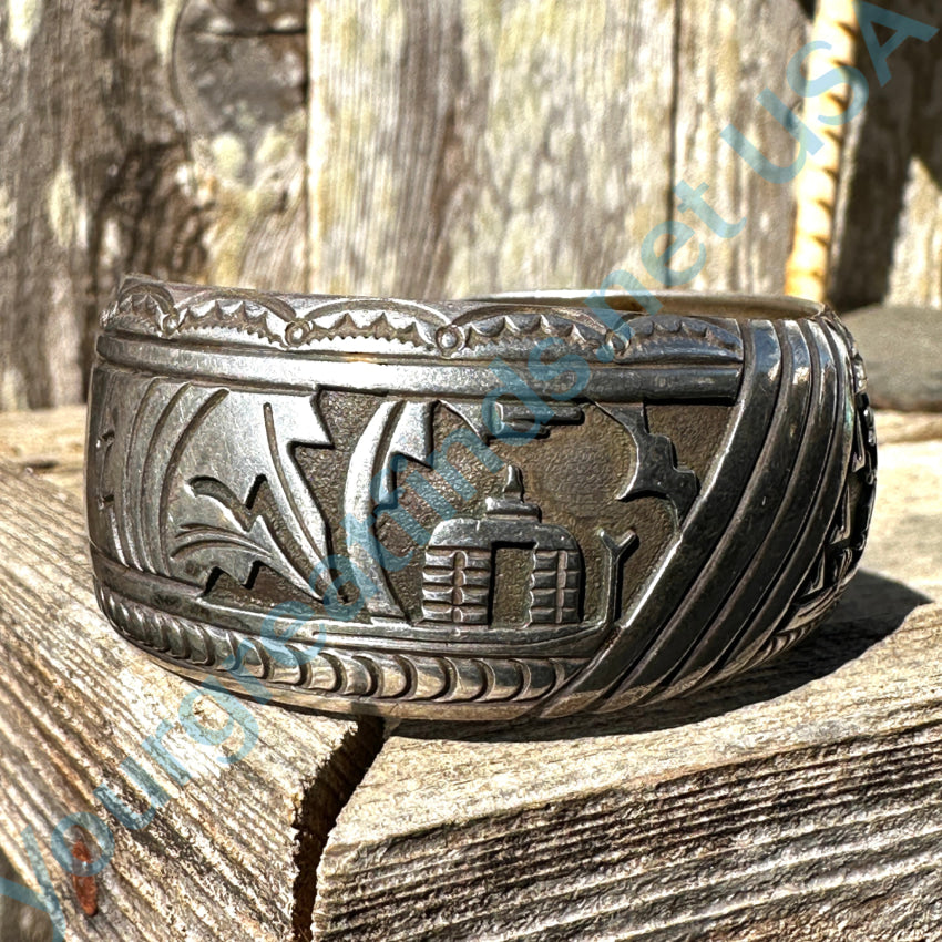 Authentic Vintage Hopi Sterling Silver Overlay Storyteller Bracelet - Handmade Native American Jewelry for Women - Perfect for Boho Style & Cultural Fashion