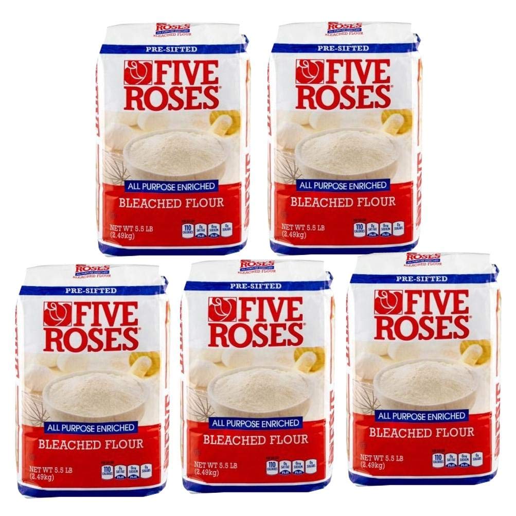 Five Roses All Purpose Enriched Bleached Flour - Pack of 5 x 5.5 Lb (25.5 Lb Total) | Premium Baking Flour for Cakes, Cookies, Bread & Pastries | Ideal for Home Bakers & Professional Kitchens