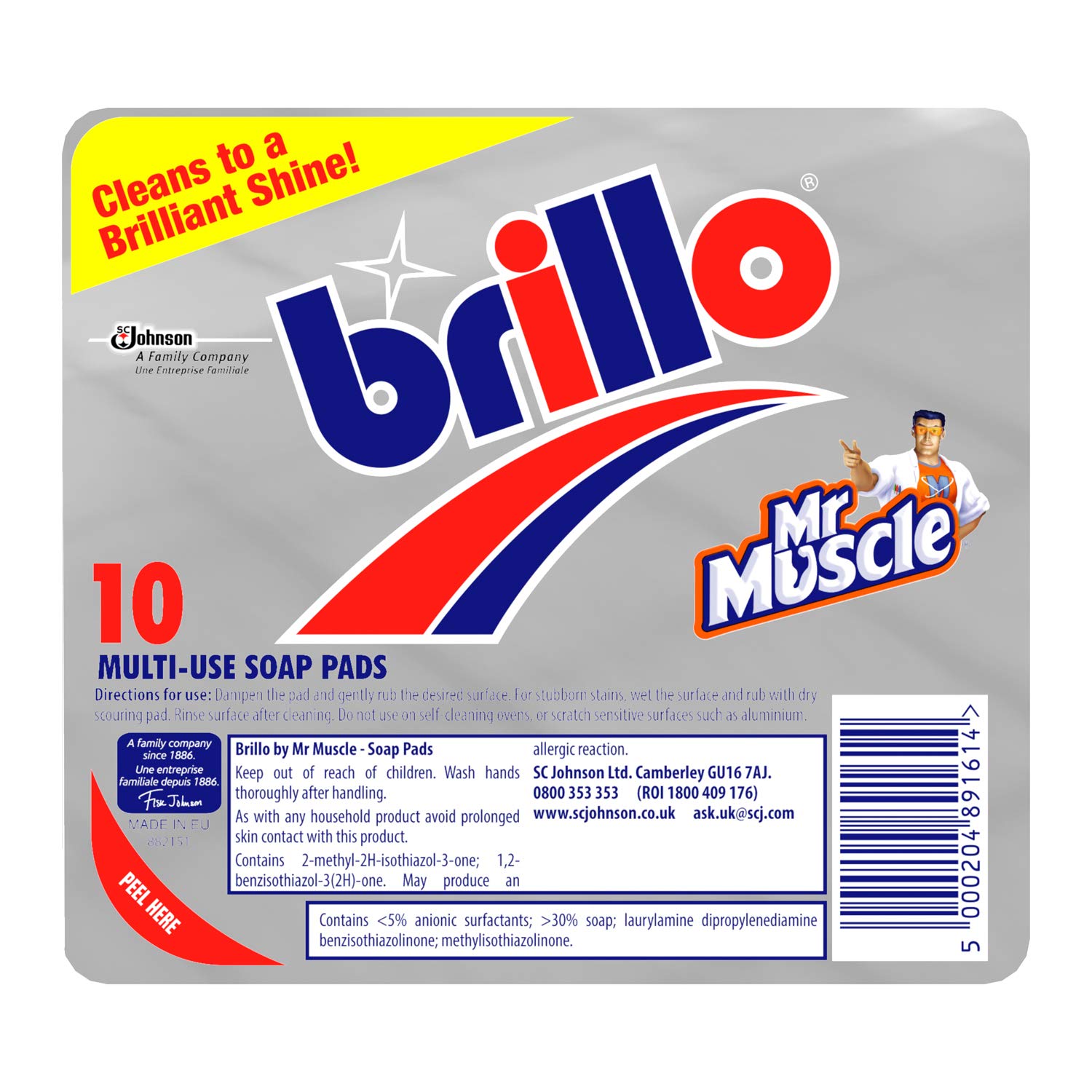 Brillo Pad - 10 Pack Multi-Use Steel Wool Soap Pads for Kitchen Cleaning | Heavy Duty Scrubber for Pots, Pans, Stovetops & Cookware | Rust-Free Cleaning Pads for Tough Grease & Stains