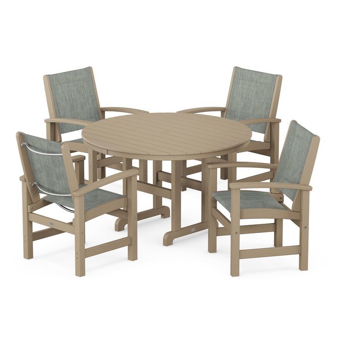 POLYWOOD Coastal 5-Piece Round Farmhouse Dining Set - Outdoor Patio Furniture for Backyard, Poolside & Beach House Dining