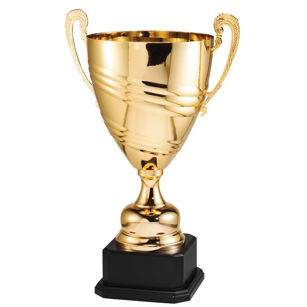 Customizable 24.5 Inch Italian Swirl Pattern Gold Trophy Cup on Black Wood Base - Personalized Awards & Gifts for Sports, Academic Achievements & Corporate Recognition