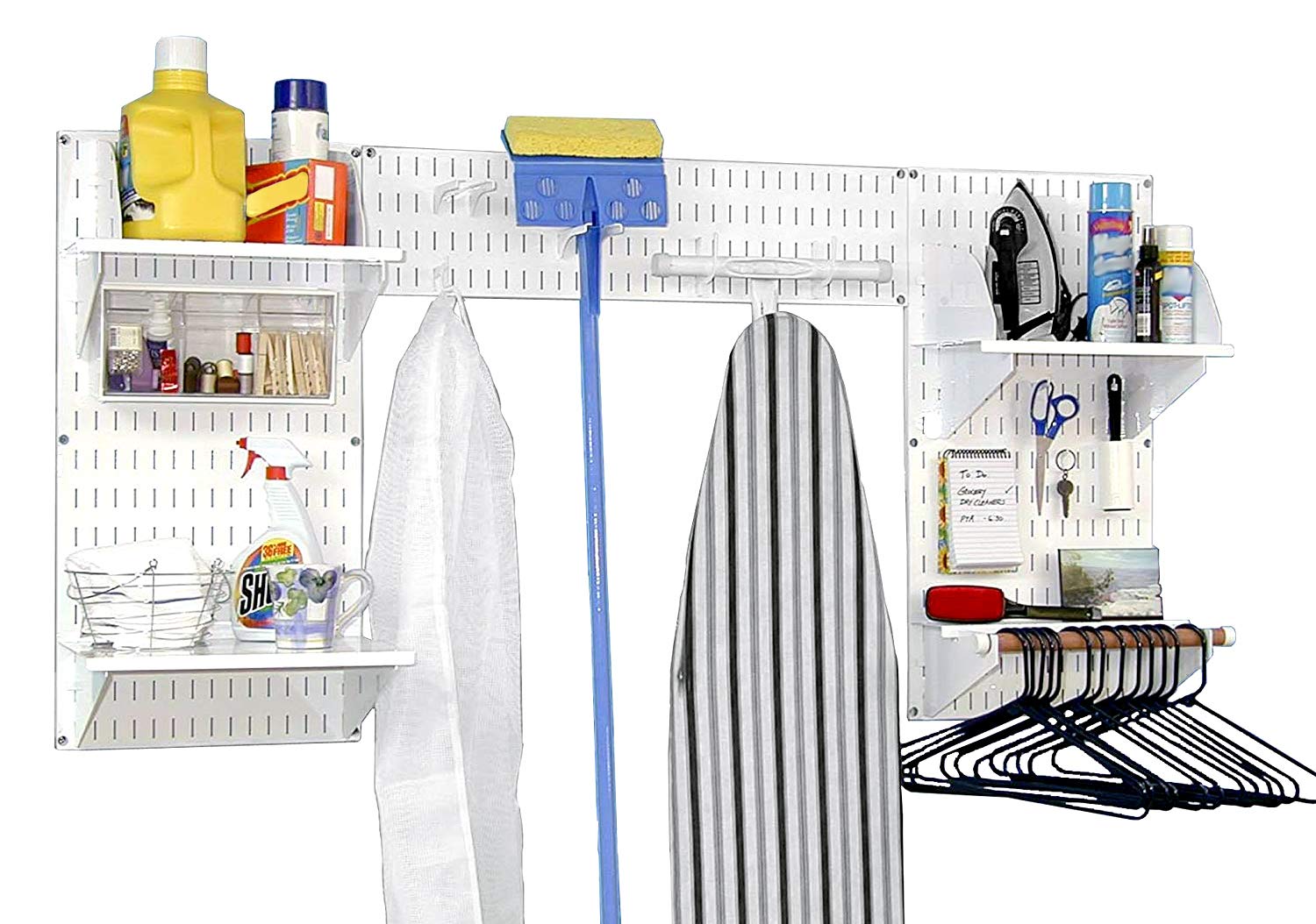 Wall Control Deluxe Laundry Room Wall Organizer Storage Kit - Heavy Duty Metal Pegboard System for Laundry Supplies, Detergents & Cleaning Tools - Perfect for Small Spaces, Garages & Utility Rooms