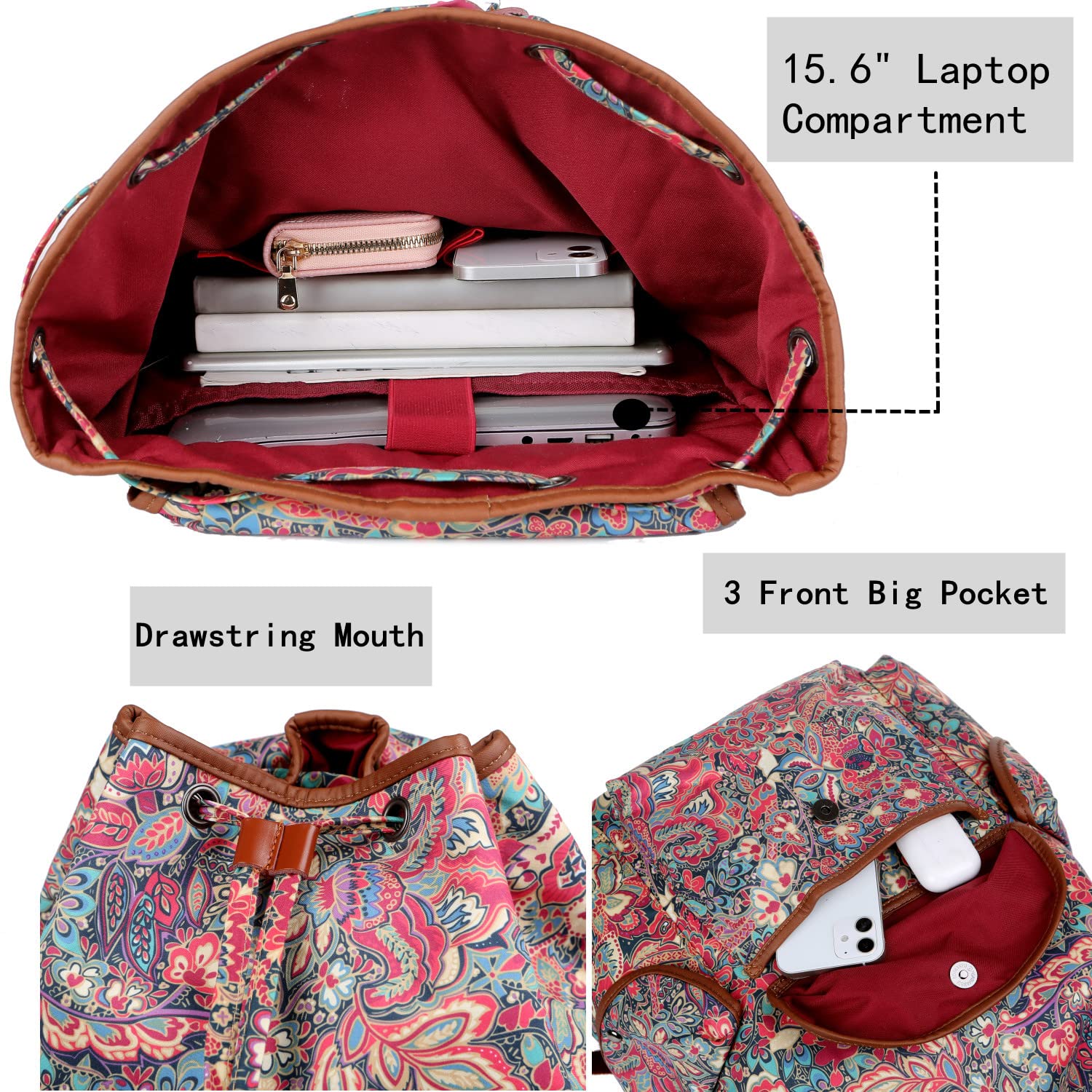 Large Women's Laptop Backpack 15.6 Inch - Waterproof Travel Hiking Backpack with USB Charging Port & Free Toiletry Bag - Perfect for Work, School, College & Outdoor Adventures (CN-01 HS)