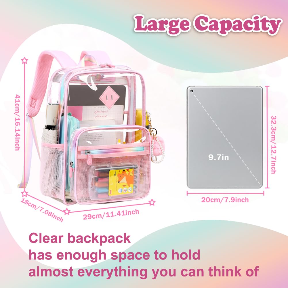 Clear Backpack for Women & Girls - Heavy Duty Transparent School Backpack, See Through Bookbag for Work, Stadium Security & Travel - Perfect for School, Office, Concerts & Airport Security